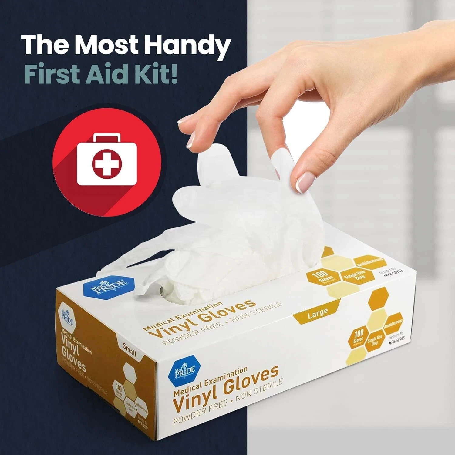 Medpride Medical Vinyl Examination Gloves, Latex Free-Pack of 10-LARGE-1000total