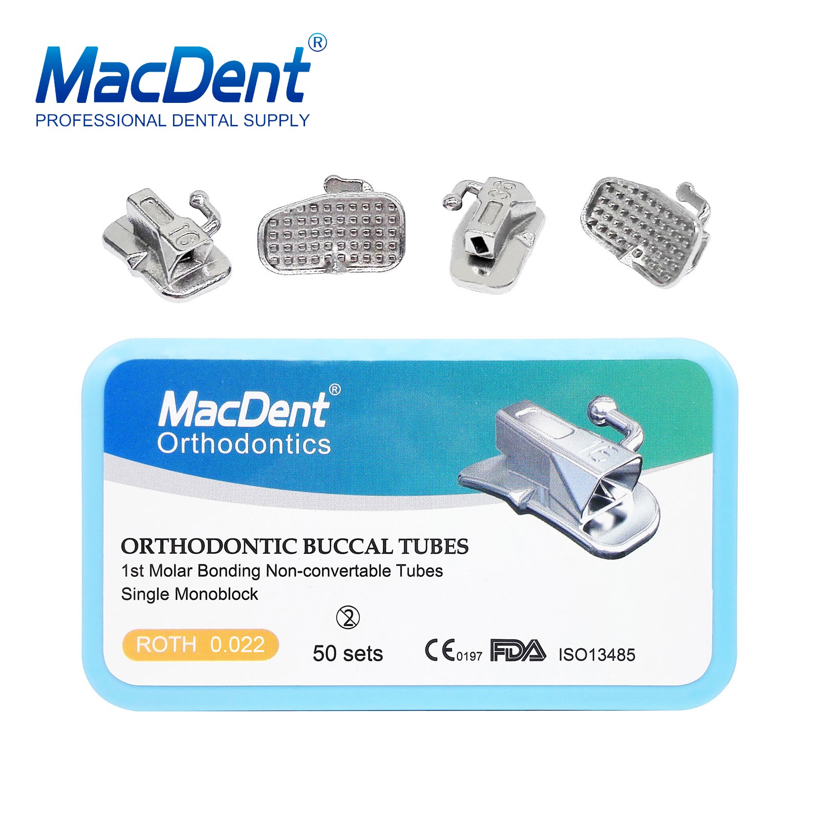50Sets Dental Orthodontic Monoblock Buccal Tubes 022 1st/2nd Molar MBT/Roth Tube