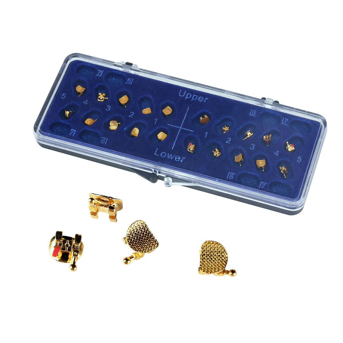 Dental Orthodontic Metal Brackets Braces 24K Gold Plated Mini MBT.022 345 Hooks
