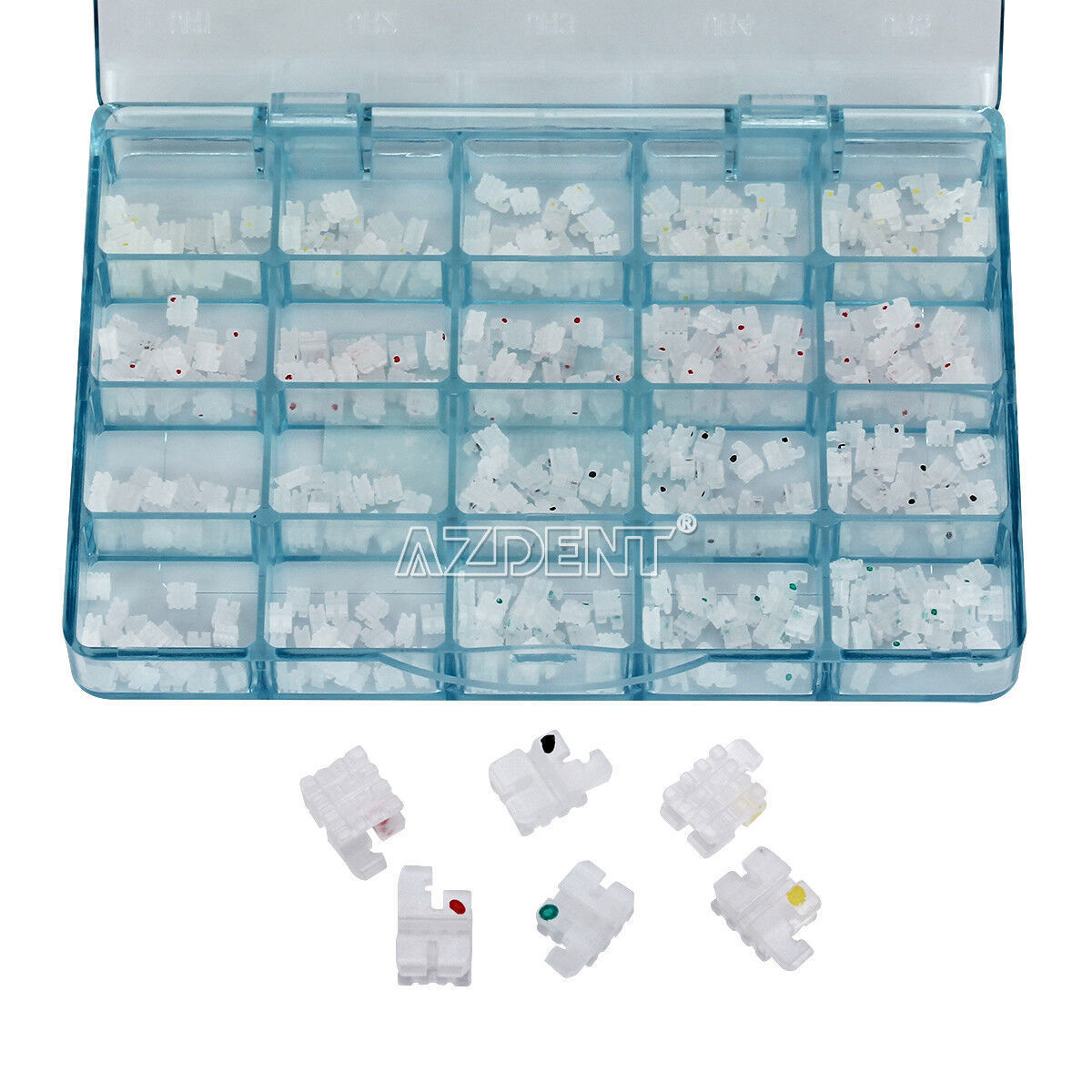 AZDENT Dental Orthodontic Ceramic Clear Bracket Brace MBT Roth 022 Hook 345 Mesh