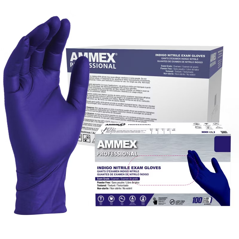 AMMEX Professional Indigo Nitrile Exam Gloves – Small -Box of 1000