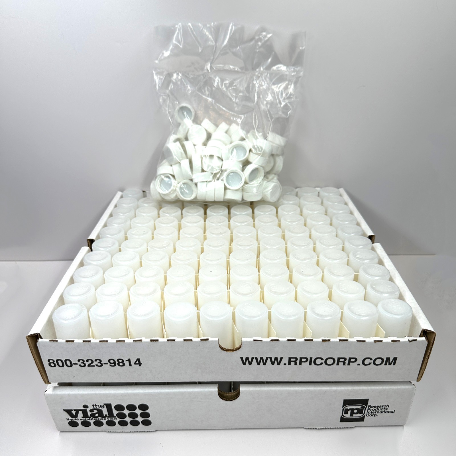 (200) RPI 20ml Scintillation Vials High Density Polyethylene Sample Lab 100 Caps