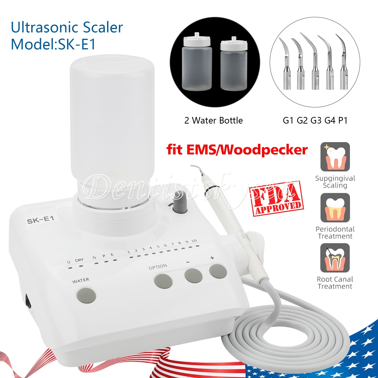 Dental Ultrasonic Piezo Scaler 5 Tips 2 Bottles Handpiece Fit EMS Woodpecker