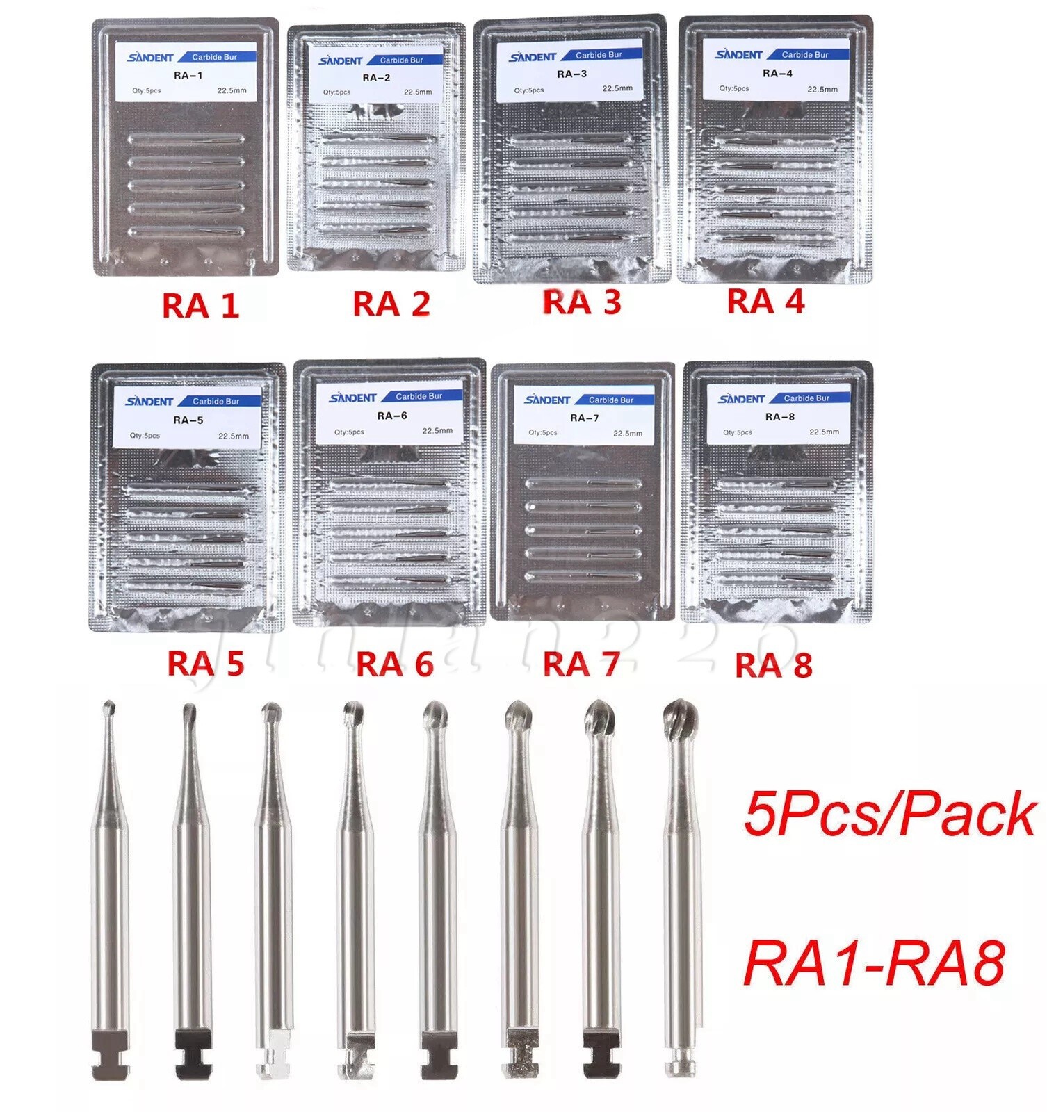 Dental Round Carbide Bur for Slow Speed Latch Type RA 1# -RA 8# Burs 22.5mm