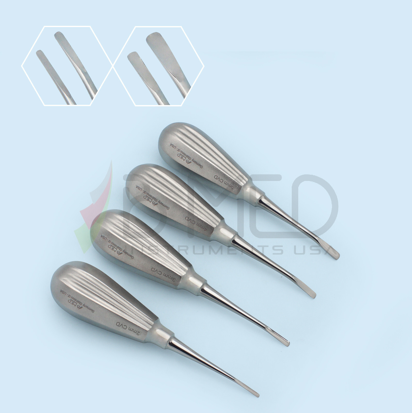 Dental Luxating Elevators Set Curved 2mm 3mm 4mm 5mm Extraction Oral Surgery