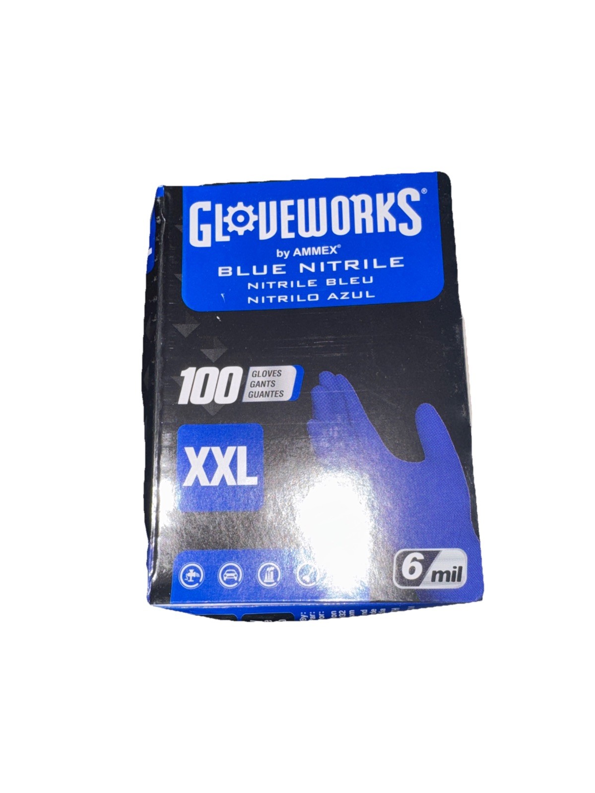 Ammex Gloveworks GWRBN49100 Blue Nitrile Powder Free Industrial Gloves, 6 Mil