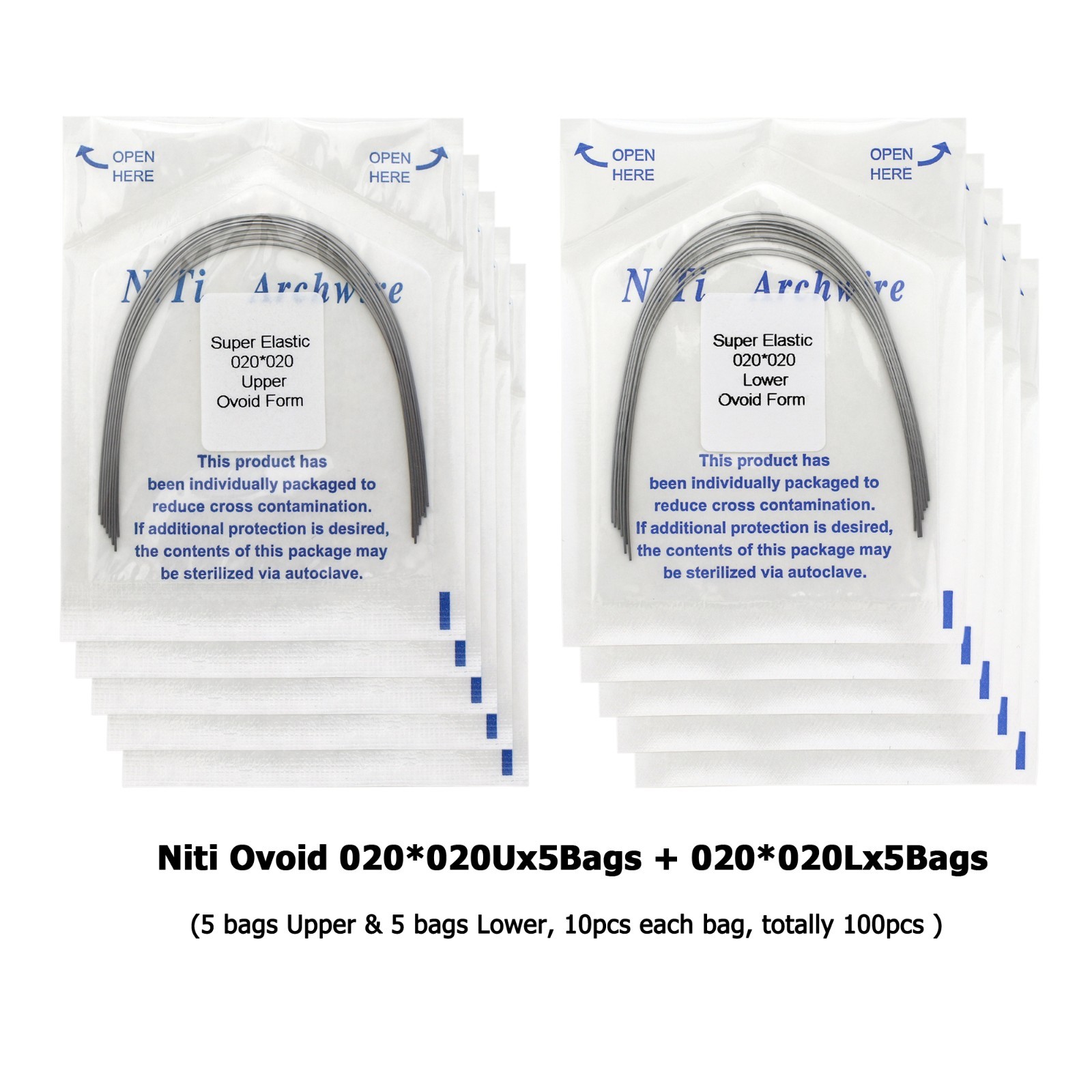 Dental Orthodontic Niti Arch Wire Ovoid Natural Form Round Rectangular 016 16×22