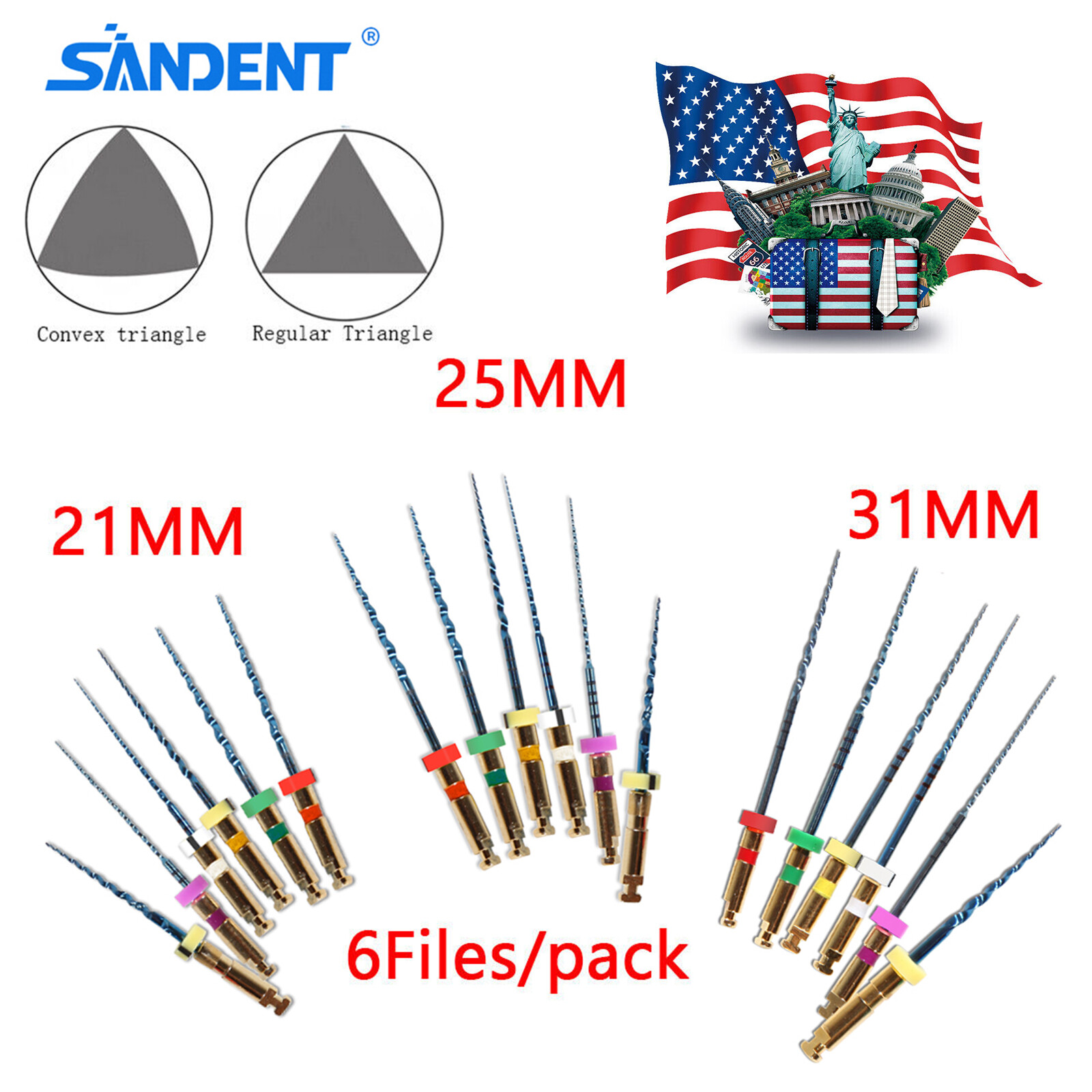 21mm 25mm 31mm Dental Endo Rotary Files NITI Endodontic Files Tips SANDENT ns