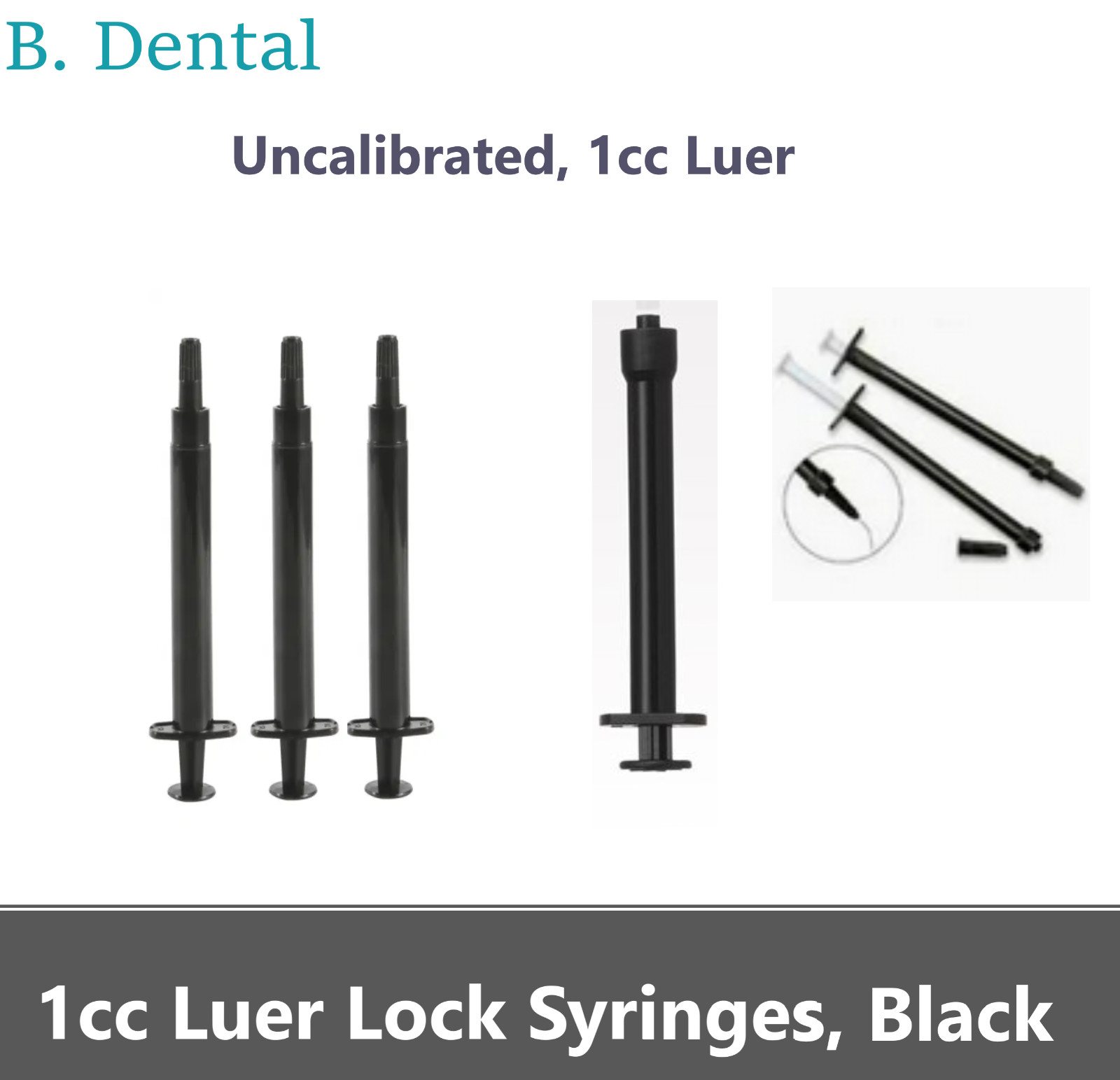 1 mL PACK of 50 LUER LOCK SYRINGES 1 cc Uncalibrated Black Syringe – No Needle