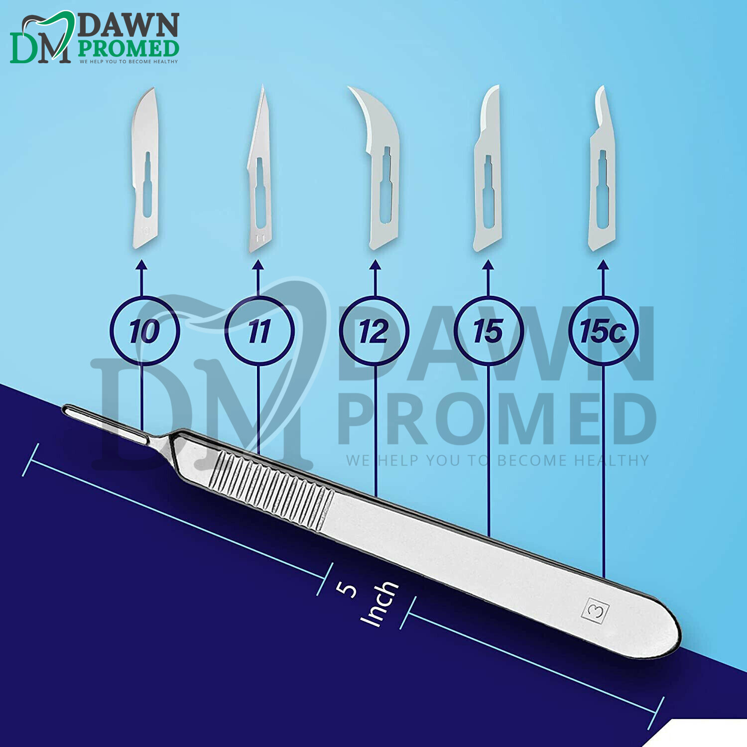 10 Sterile Surgical Blades #15C with BP Scalpel Handle #3 Medical Inst German Gr
