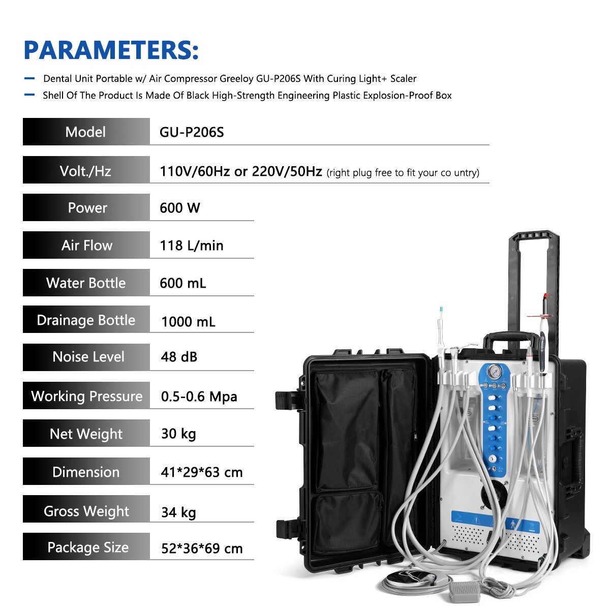Mobile Dental Delivery Unit High Suction Air Compressor Scaler Curing Light FDA