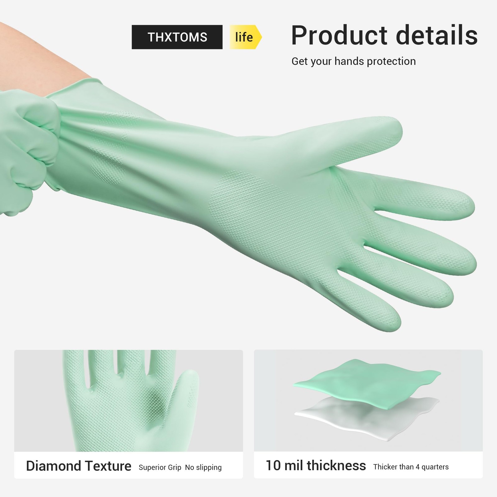 4 Pairs Nitrile Cleaning Gloves, Latex~Free Reusable Dishwashing Gloves