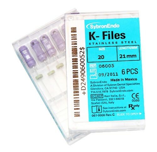 KERR 06005 SybronEndo K-Files 21mm #20 6/Box. Stainless Steel