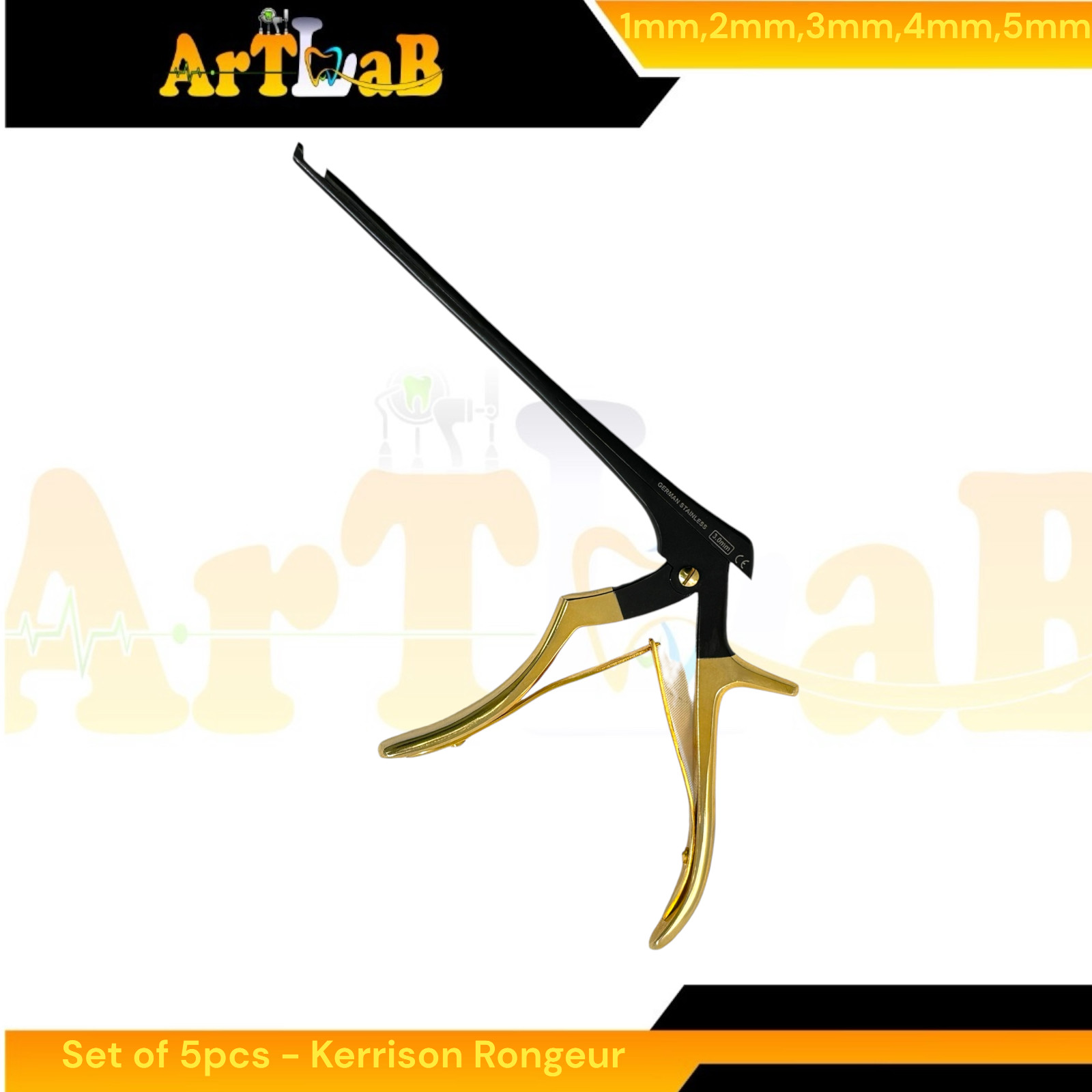 40° UP Bite Kerrison Rongeur, 7in Shaft, 1mm,2mm,3mm,4mm,5mm (5 Ct) German Steel