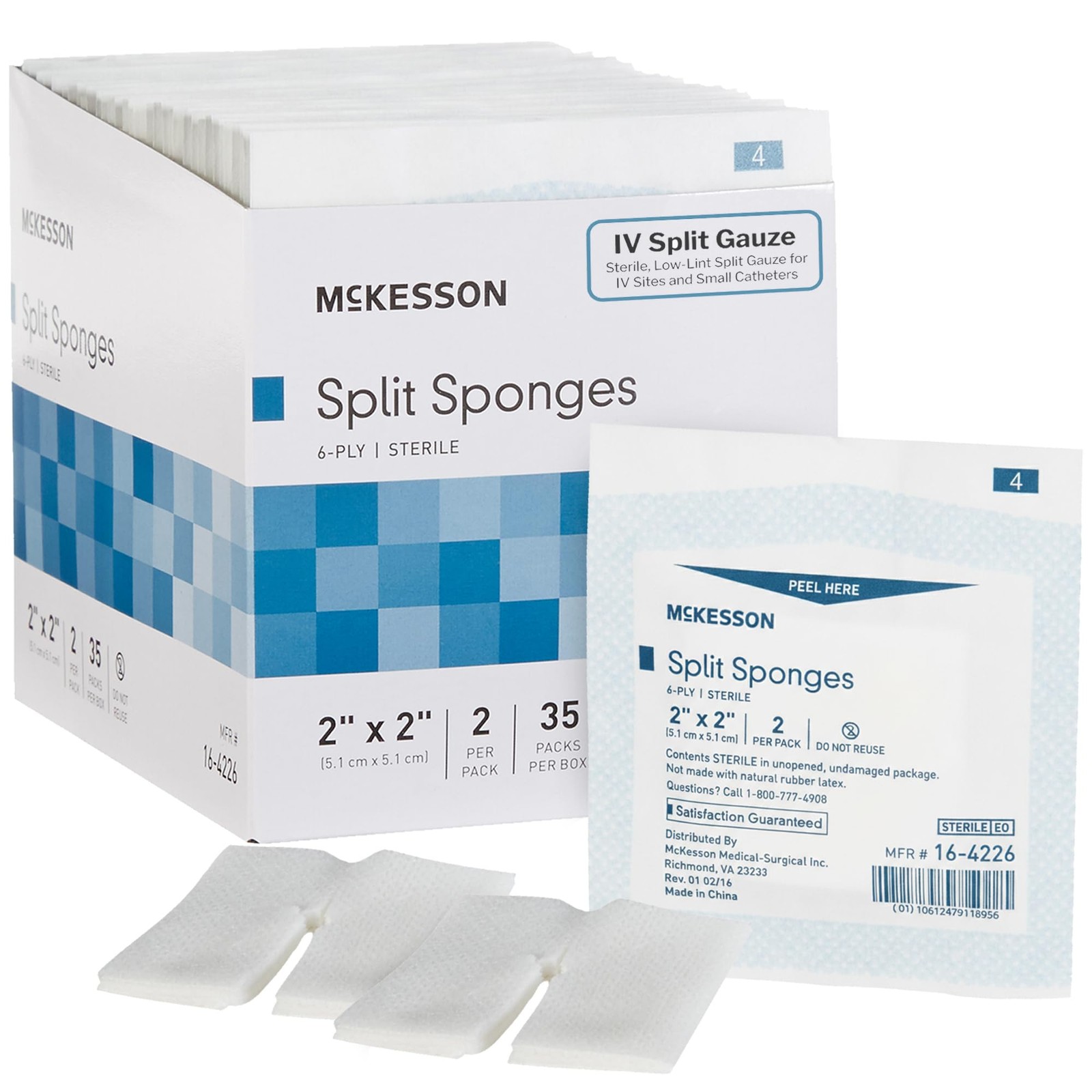 McKesson Performance Plus Gauze Split Iv Sponge 6Ply Sterile 2X2 – Box of 35 –