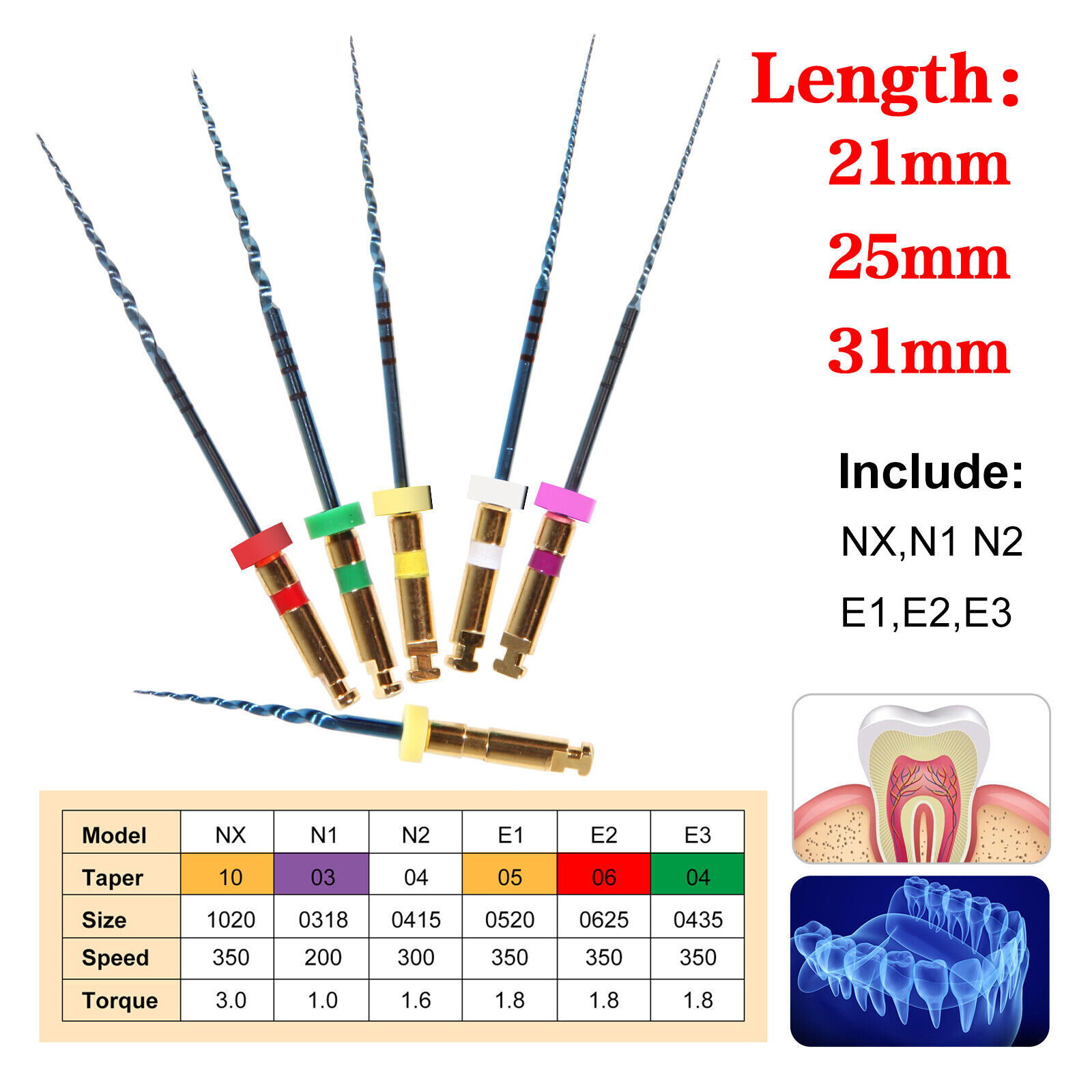 6pcs Dental NiTi Super Rotary Files Endodontic Endo Motor Root Canal 21/25/31mm