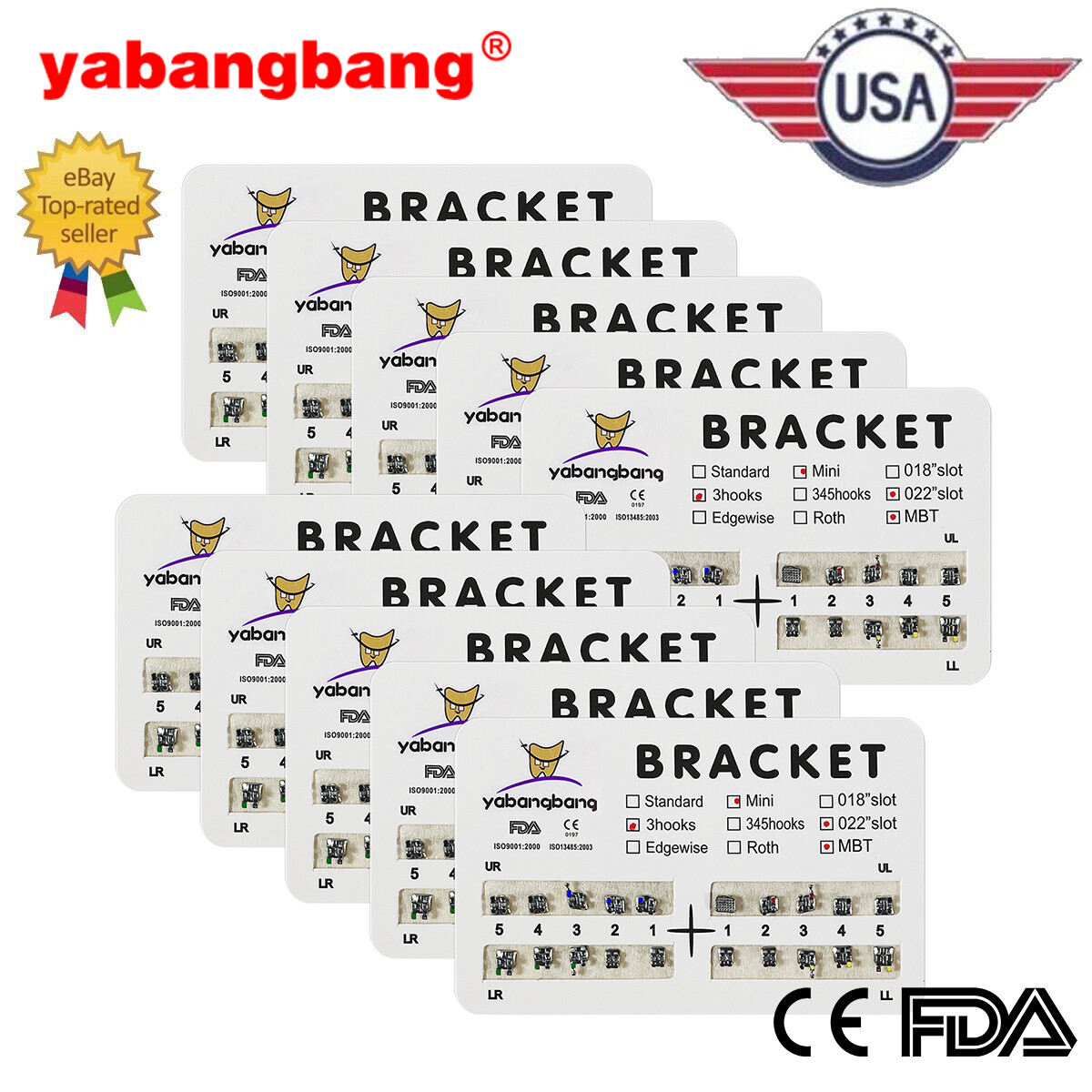 10 Packs Dental Orthodontics Metal Mini MBT 022 Slot 3 Hook Brackets Braces 4#