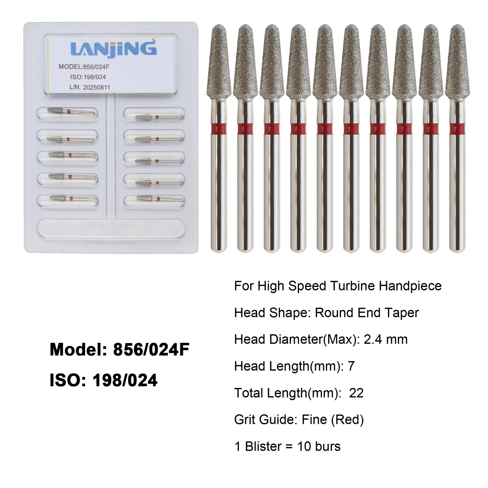 Dental Diamond Burs FG Round End Taper Football Barrel Pear Coarse Fine 856 379