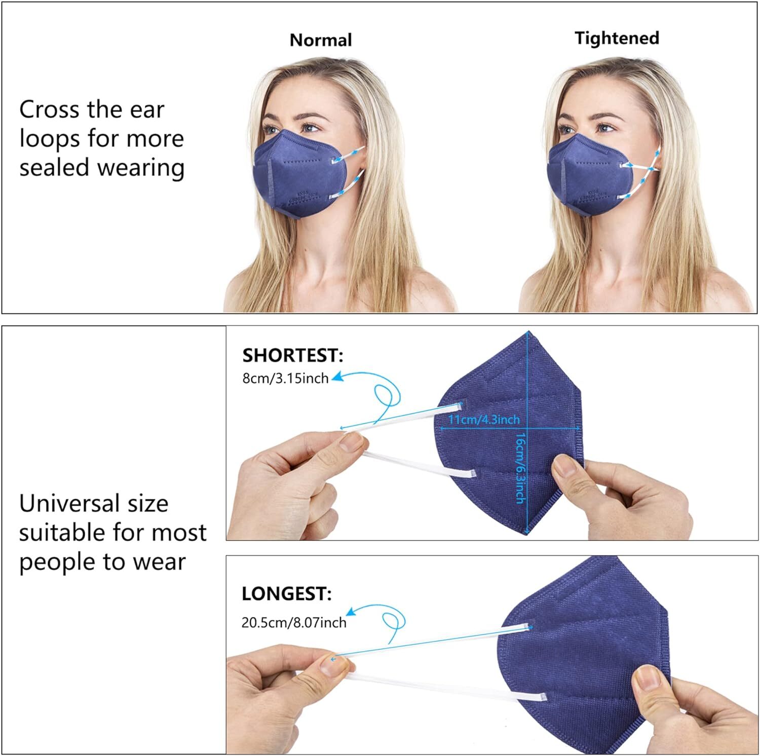 10/50/100 Pcs BLUE KN95 Protective Face Mask BFE ≤ 95% Disposable KN95 Masks