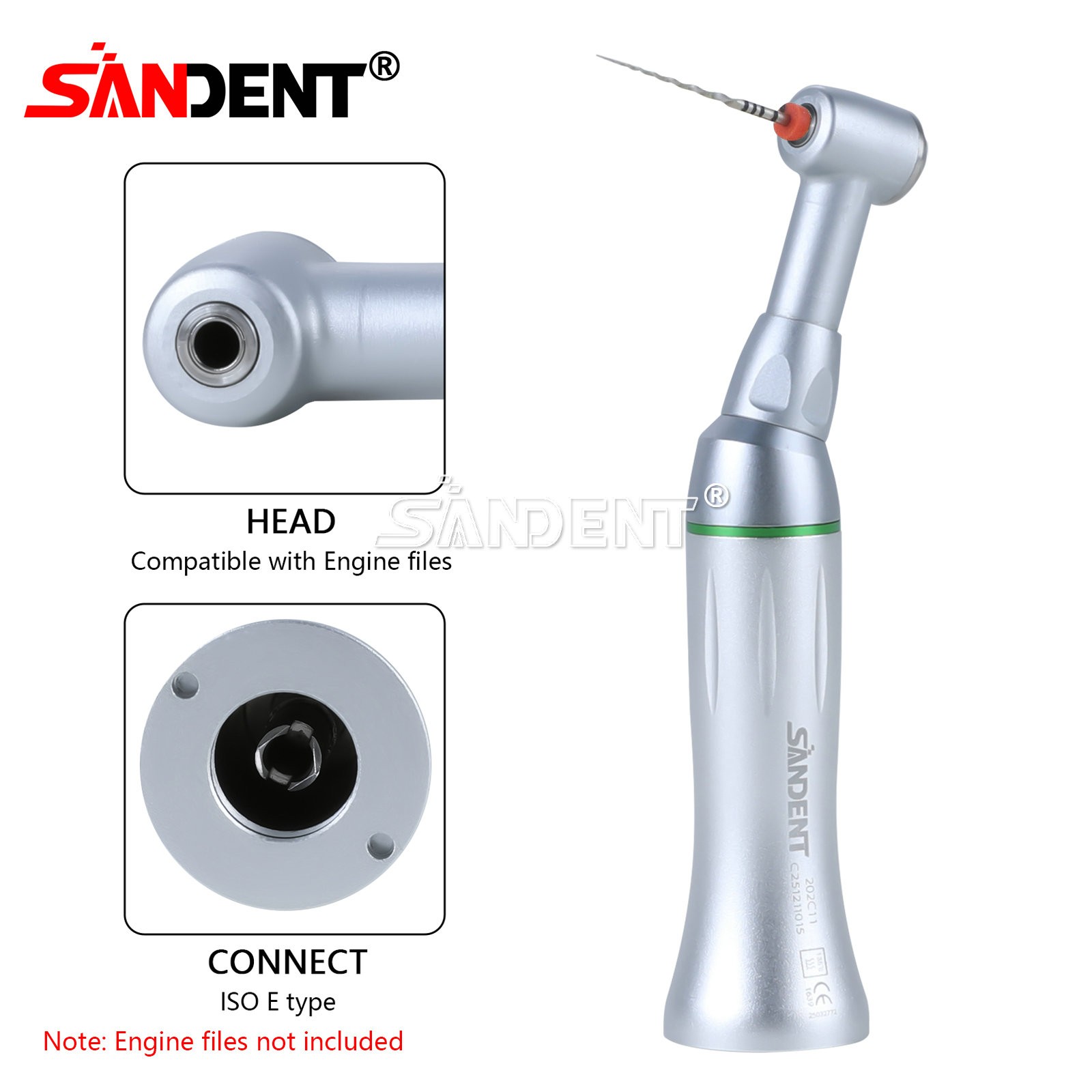 SANDENT Dental 16:1 Reduction Low Speed Contra Angle Handpiece Push Button