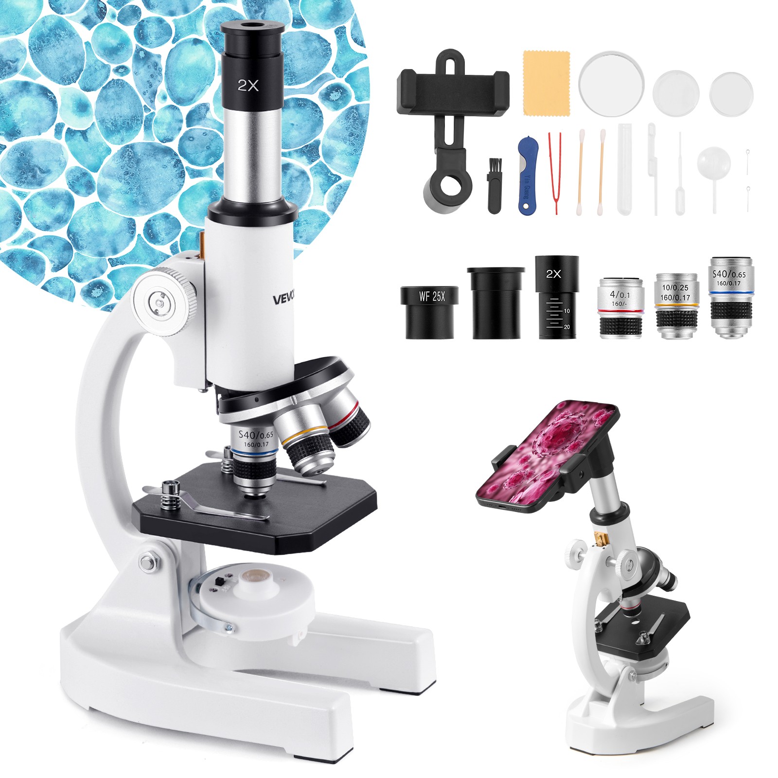 VEVOR Professional Monocular Compound Microscope Kit 40-2000X Magnification
