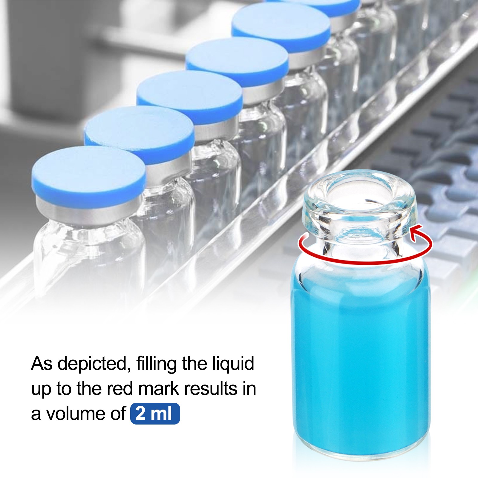100PCS 2ml Headspace Vials Clear Glass Bottle 13mm Crimp top Flat Bottom HPLC