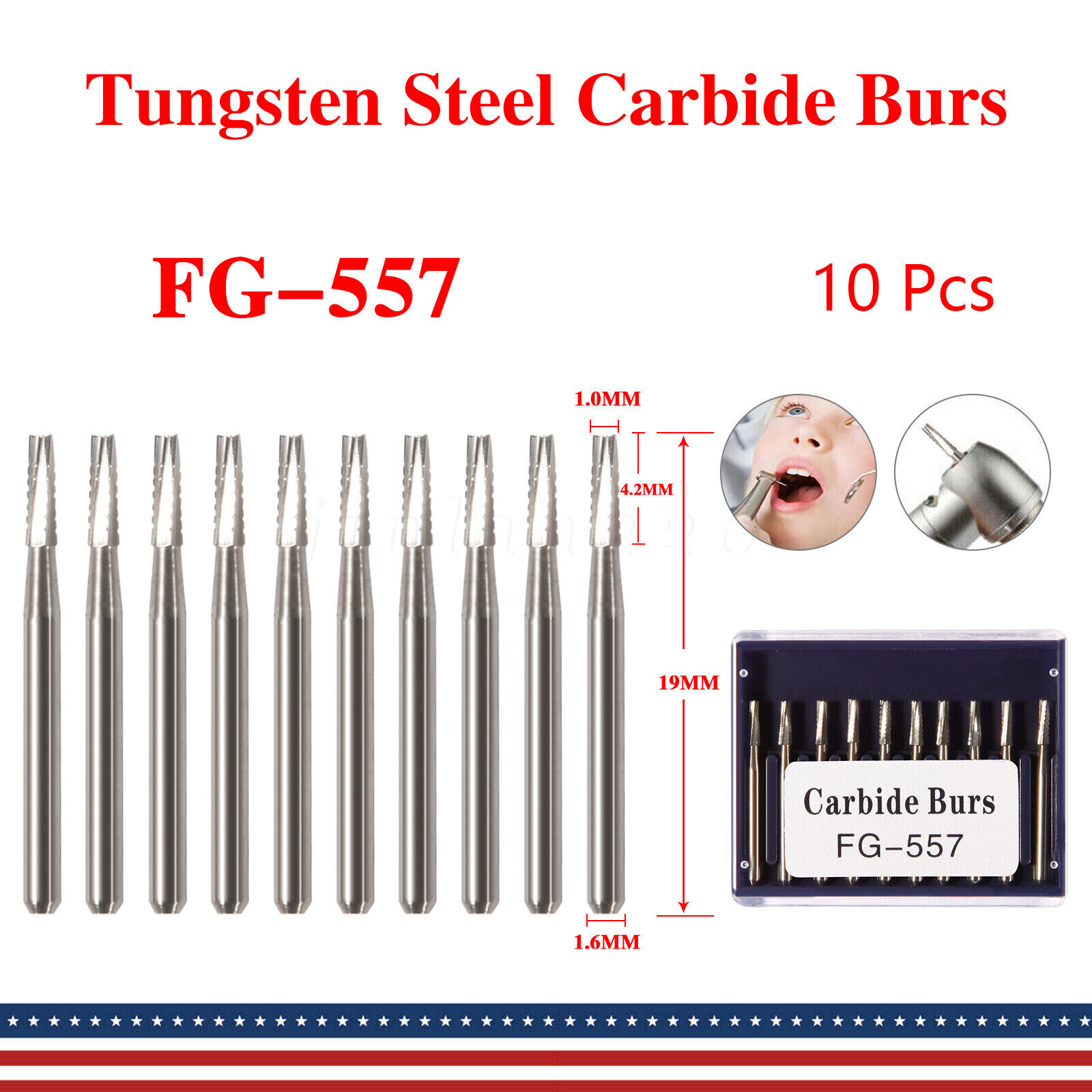 Dental Midwest FG #557 Clinic Length Cross Cut Carbide Burs 100pcs/10packs