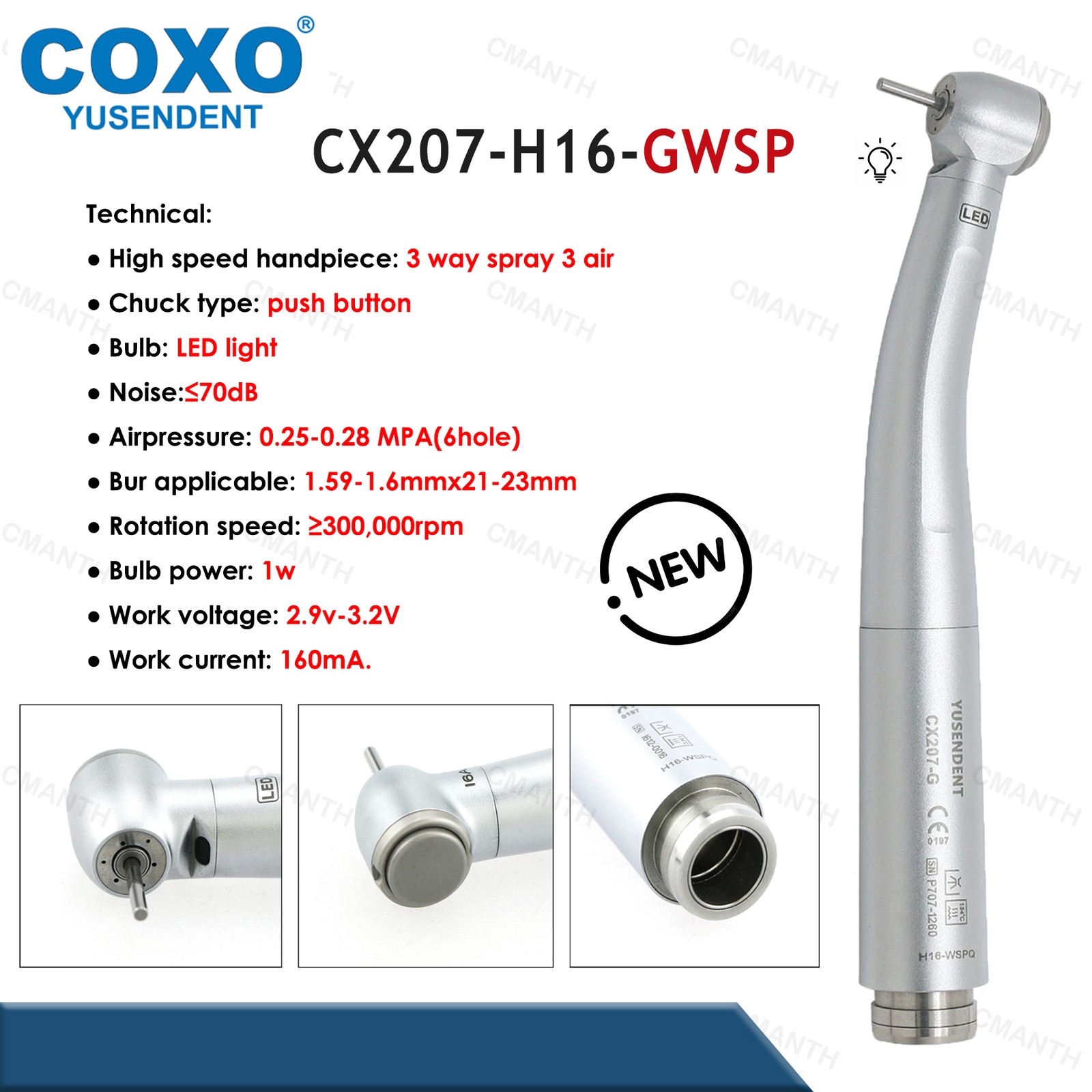 COXO Dental Handpiece Fiber Optic High Speed Standard/Torque Air Rotor Coupler