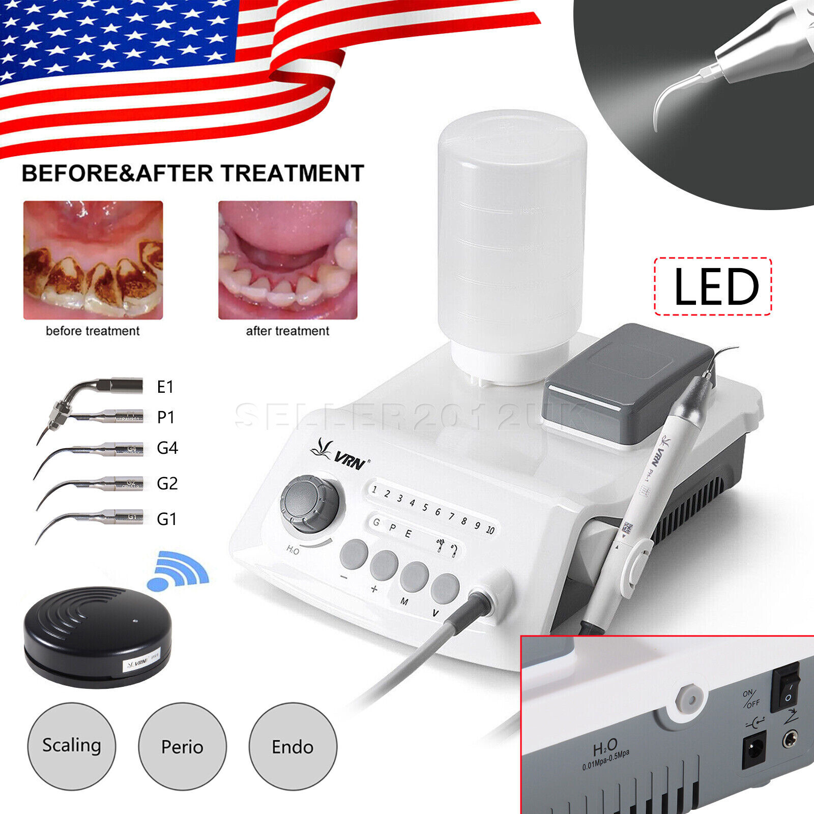 Woodpecker Style Dental LED Ultrasonic Scaler Scaling Perio Endo Handpiece+Tips