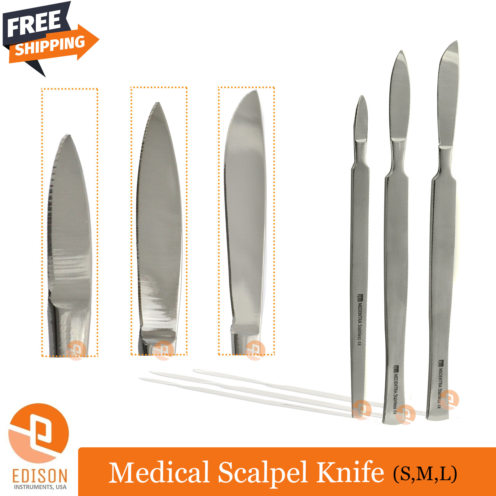 Fixed Blade Scalpel Handle Medical Tissue Cut Surgery Dissection Set Of 3