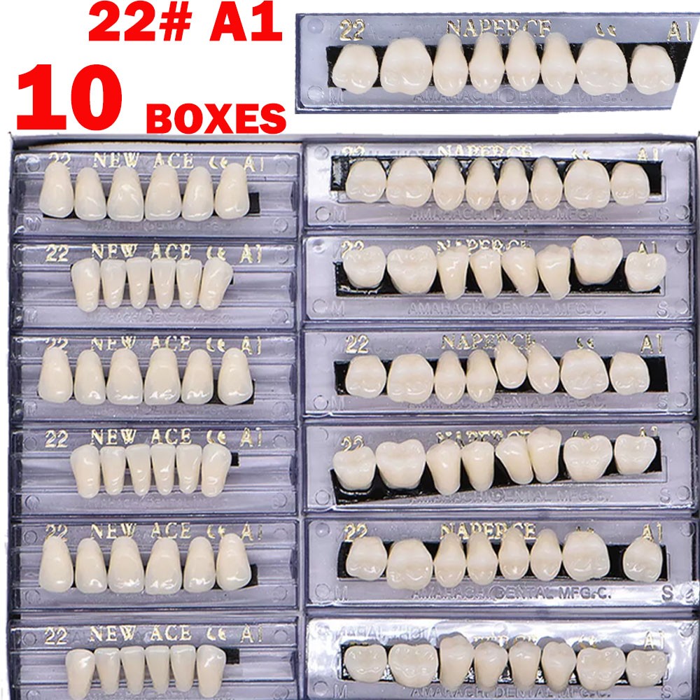 10 Boxes Dental Acrylic Resin Denture 22# A1 Full Sets Teeth Upper Lower Shade