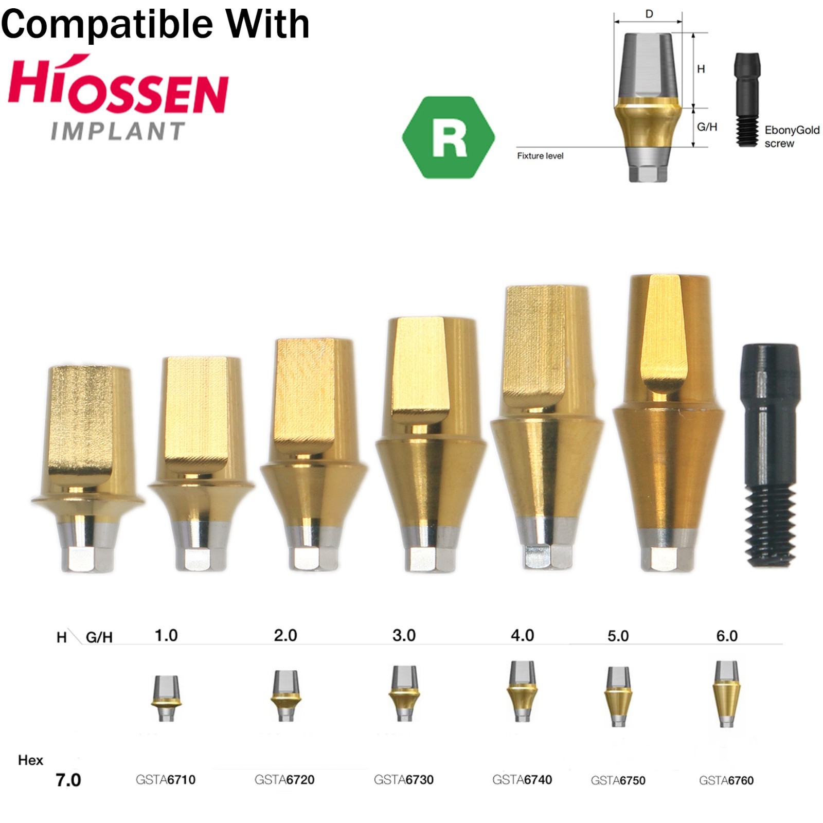 US Dental Straight Transfer Abutment Hex Fits Hiossen Osstem Regular Ø4.5/5.0mm