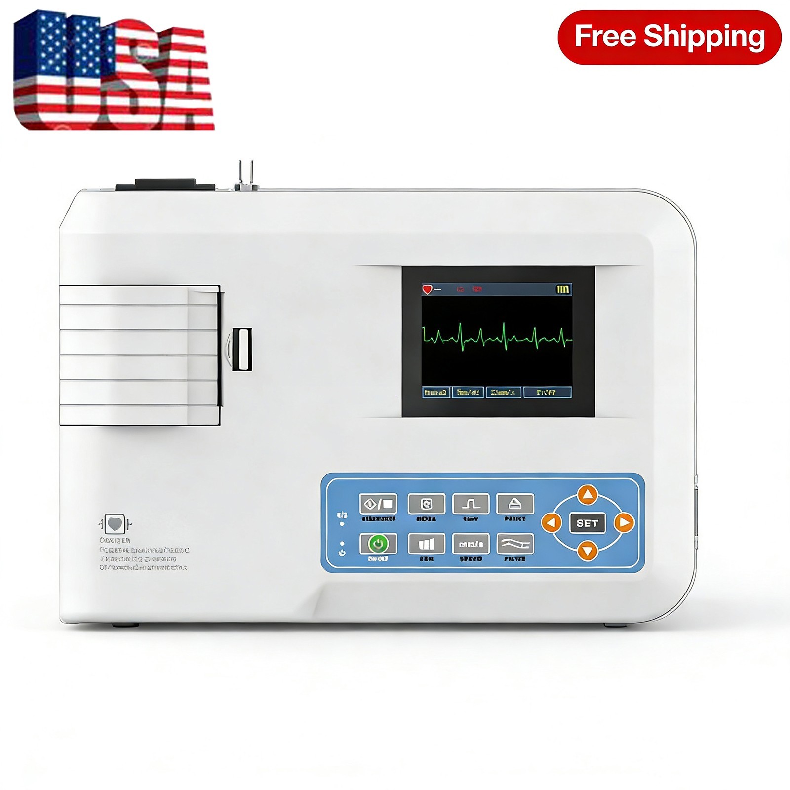 Digital 12-Lead ECG EKG Machine Portable 1-Channel Cardiac Monitor with Printout