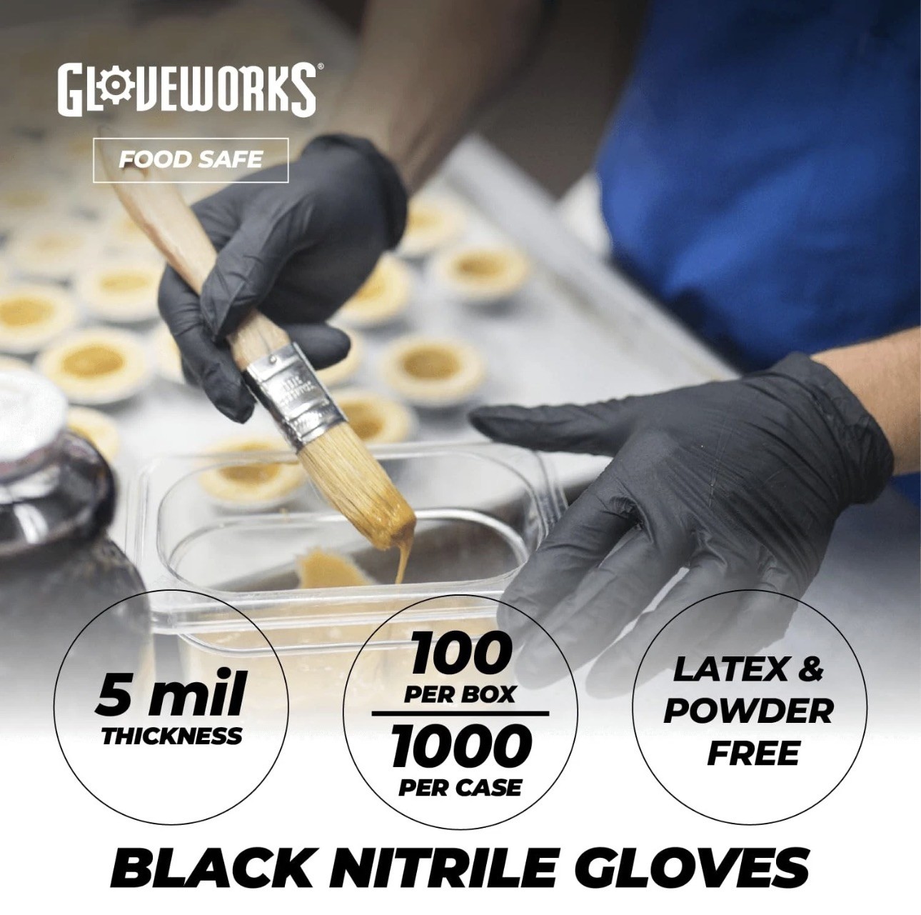 Gloveworks BLK Nitrile Gloves 5 Mil XXL 1 case, 10 boxes of 100, 1000 count
