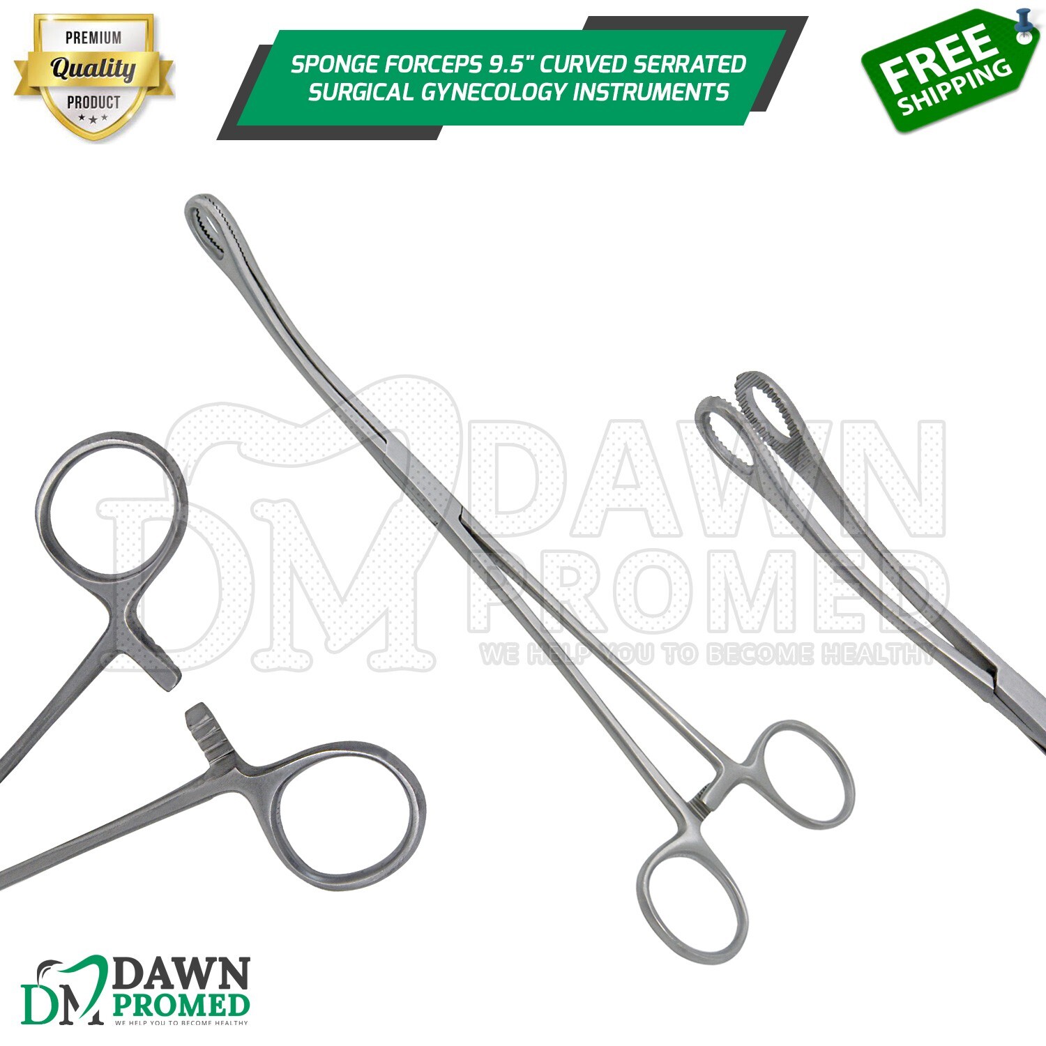 Sponge Forceps 9.5″ Curved Serrated Surgical Gynecology Instruments German Grade