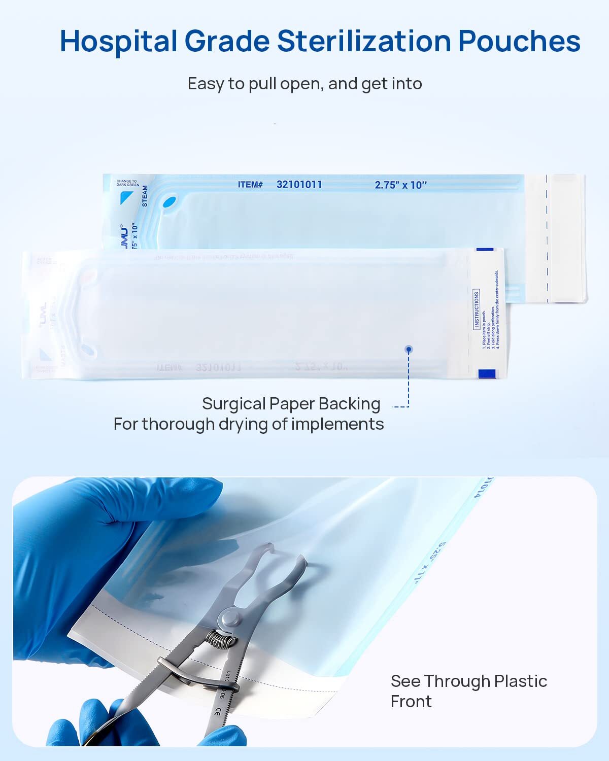 2000pcs Self-Sealing Sterilization Autoclave Pouch 3.5×6.5″ Blue Sterilizer Bags