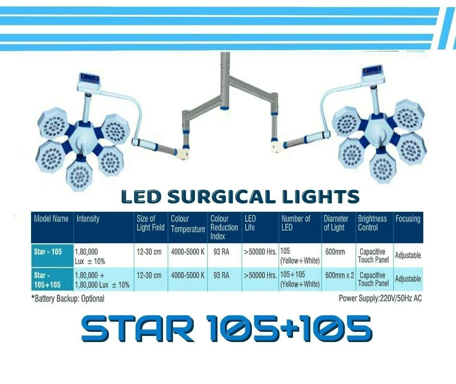 OR Lamp Ceiling mounted Double Dome LED OT Light Surgical Operating Lamp 105+105
