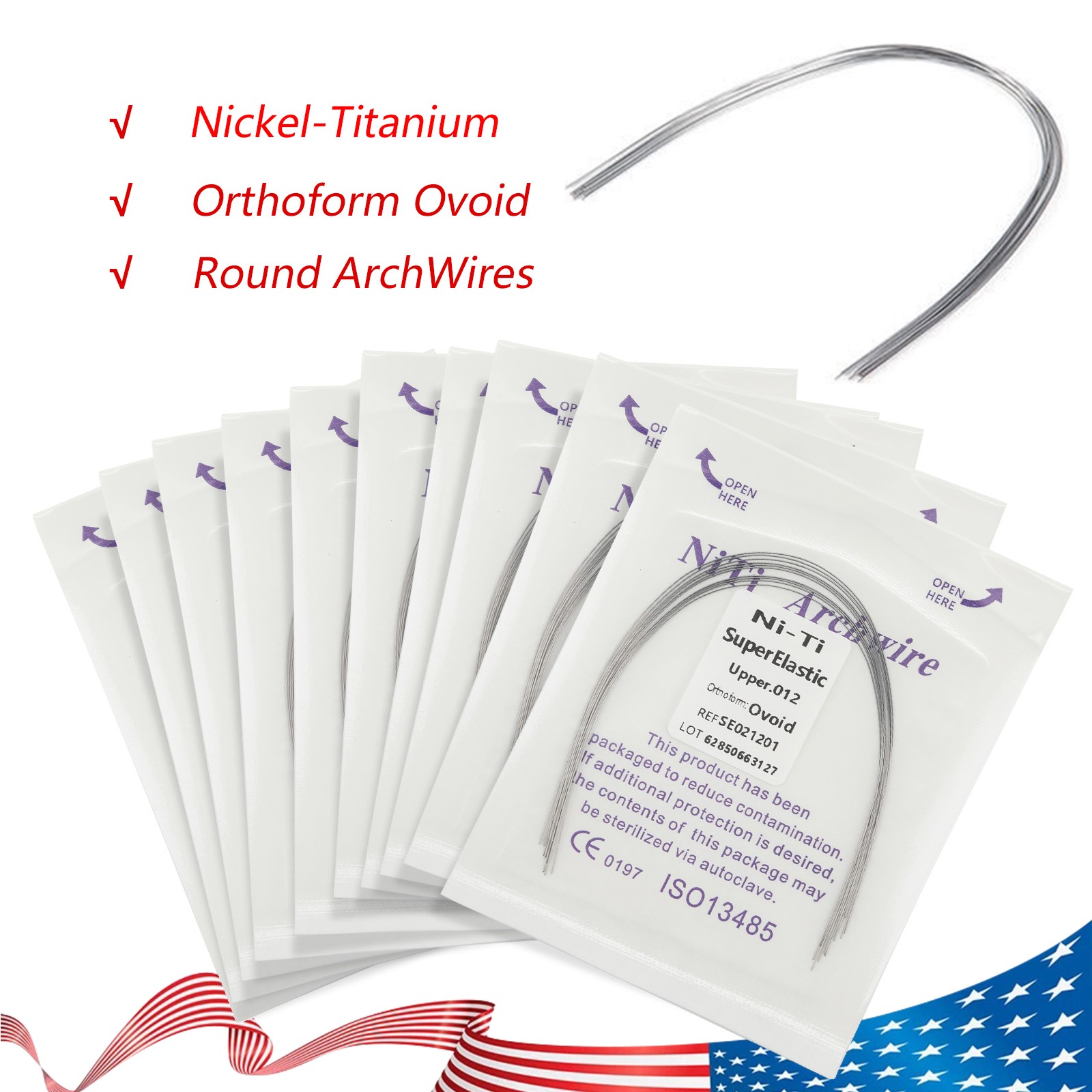 10 Packs/100pcs Dental Ortho Super Elastic Niti Round Arch Wire Ovoid Form