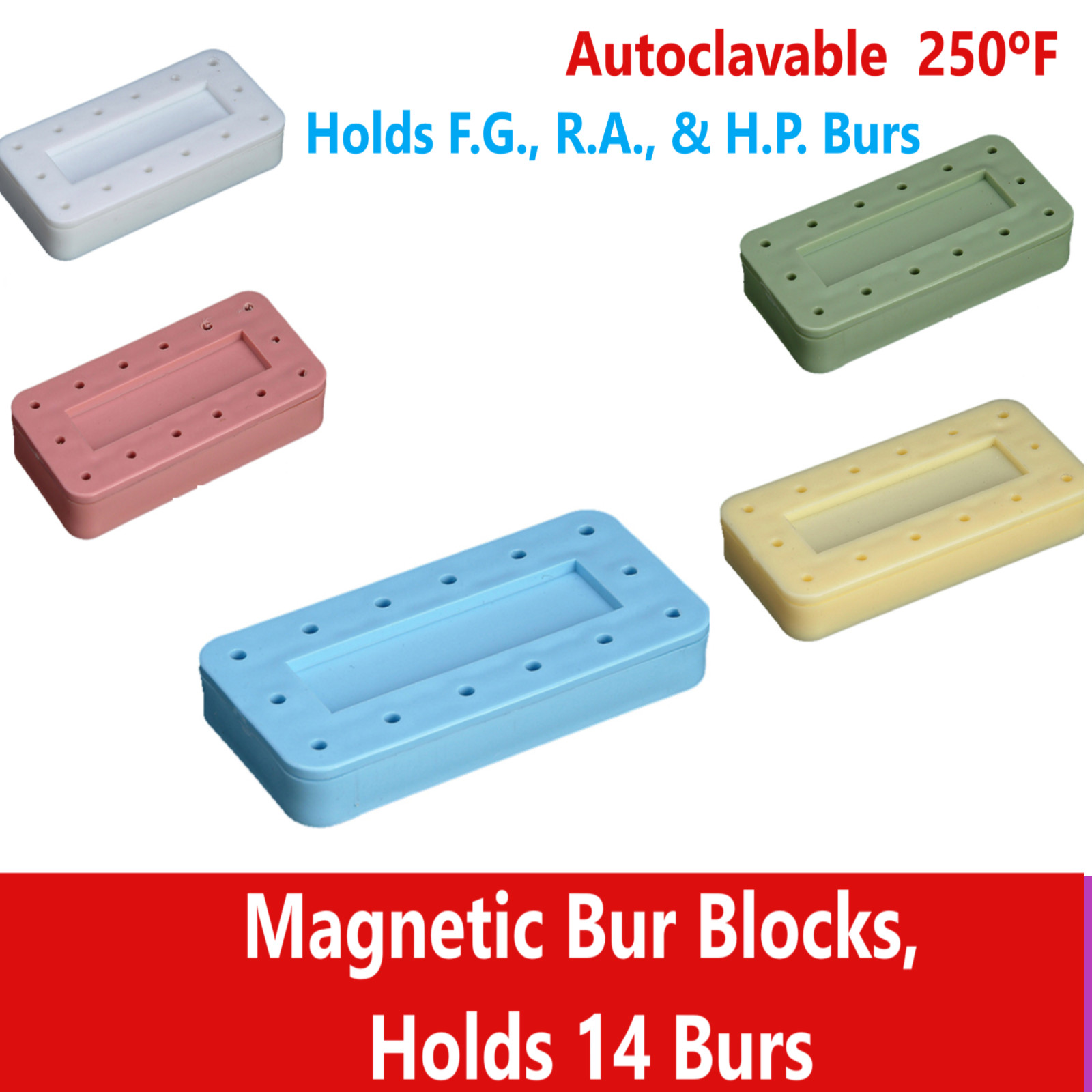 Dental Bur Block Magnetic RECTANGULAR Lab Holder Station Holds 14 Burs FG, HP RA