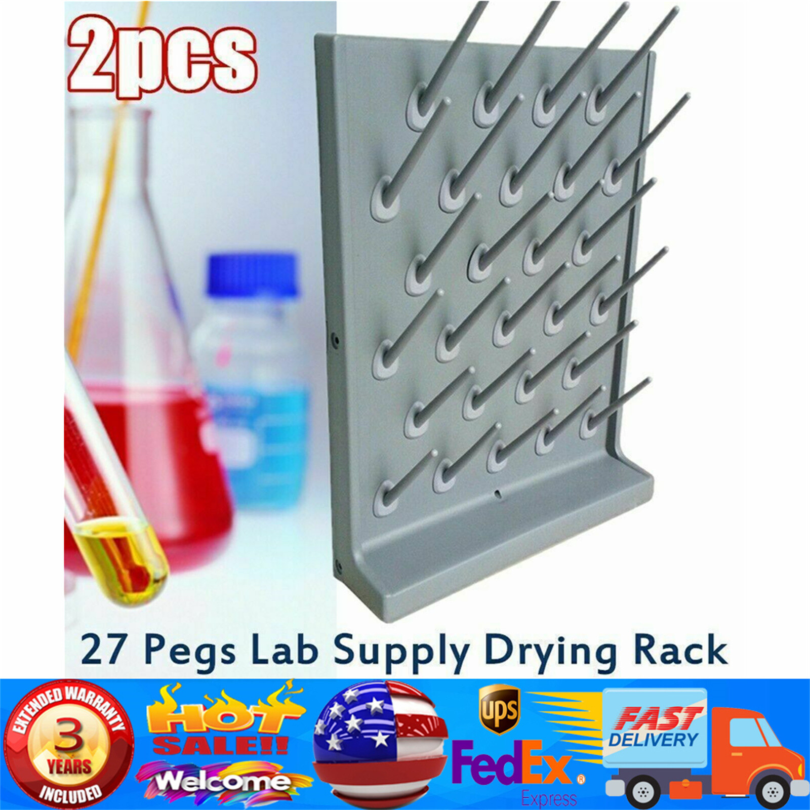 Lab Science Supply Drying Rack 27 Pegs Cleaning Equipment Drying Frame Hanger.