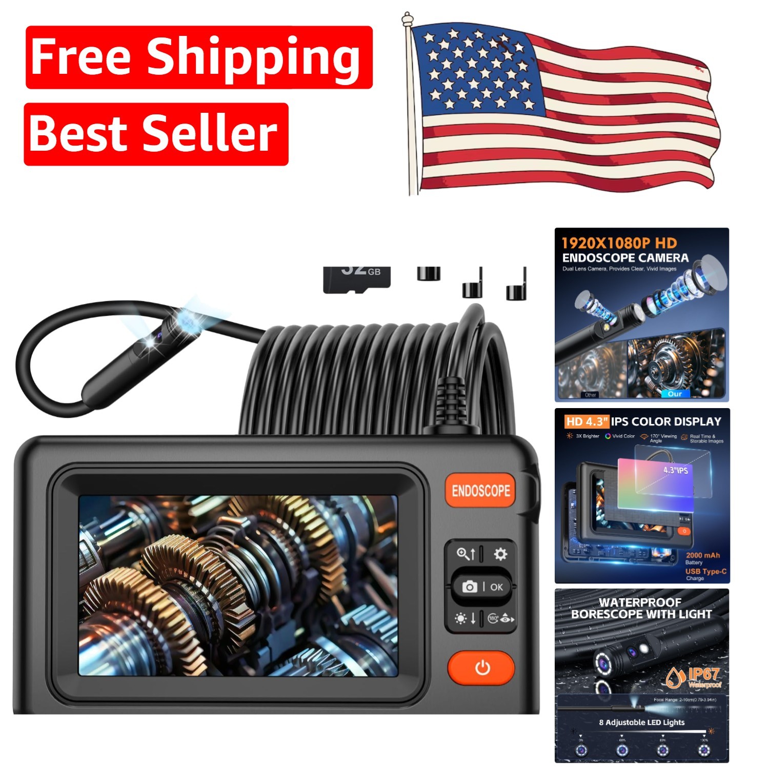 All-In-One Borescope Camera for DIY & Professional Use – Waterproof & Versatile
