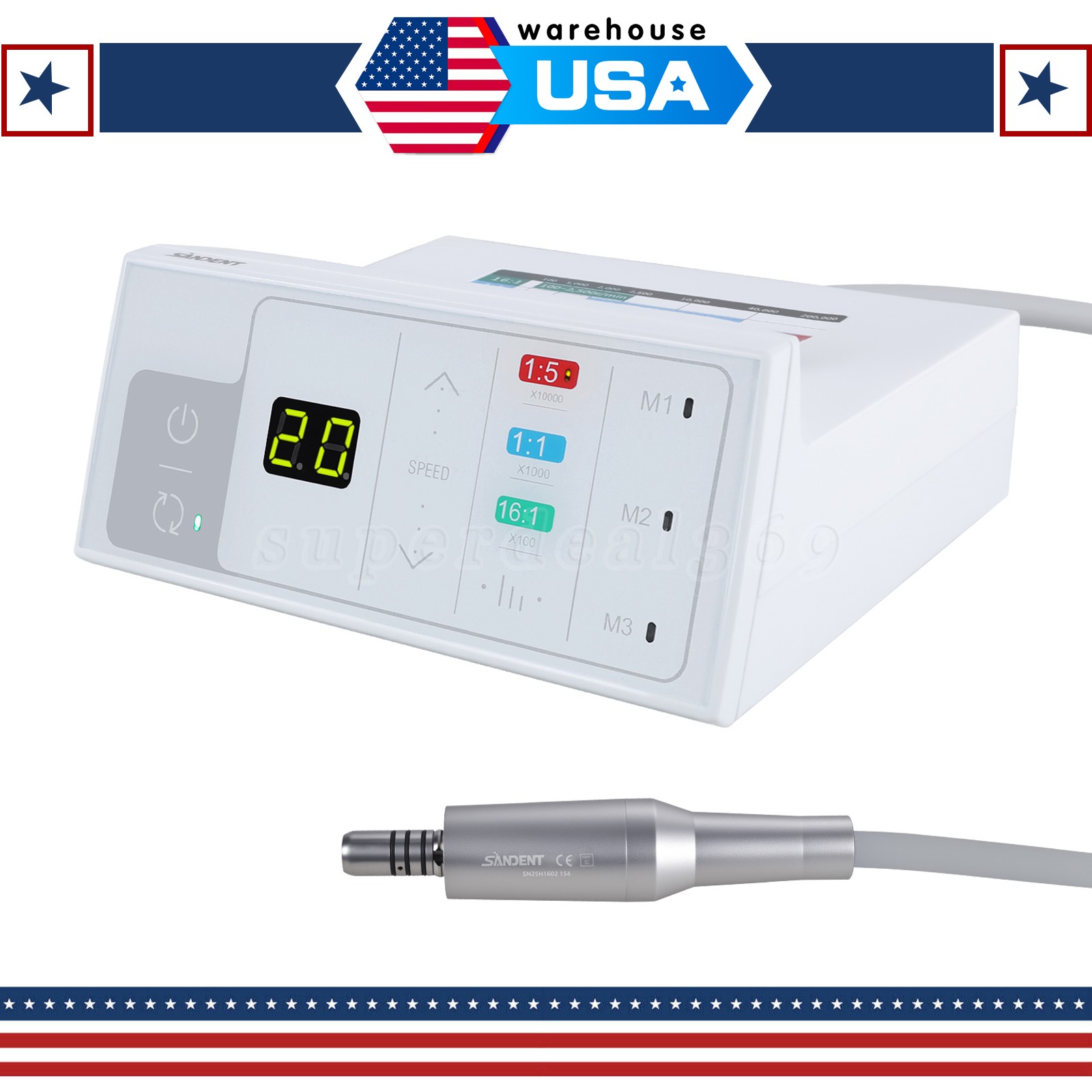 Dental Electric Handpiece Motor System LED Brushless Built-in 1:1 1:5 16:1 Modes
