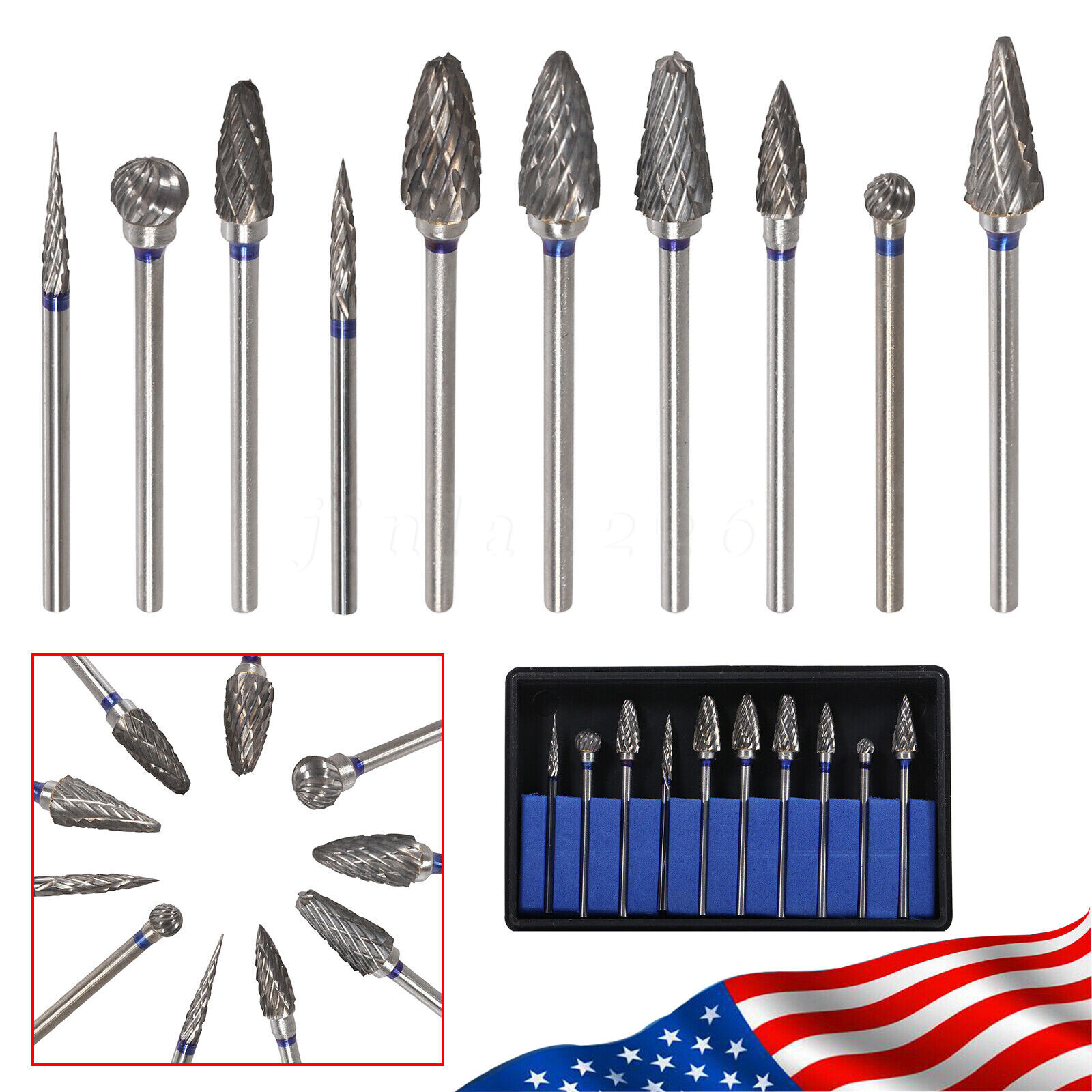10 Pcs HP Tungsten Steel Carbide Cutter Dental Denture Burs Lab Drill Polisher P