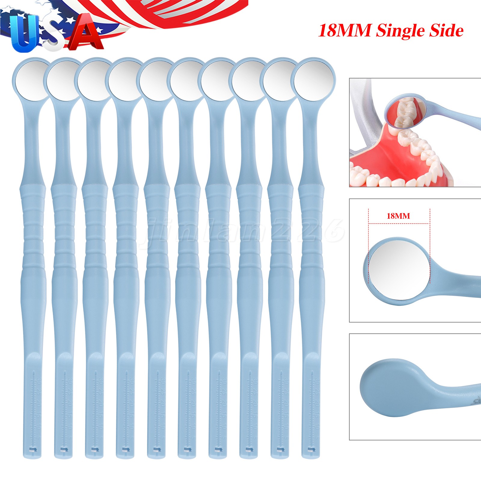 10 pcs Blue Dental Mouth Mirror With Handle #4 Single Side Examination Tool