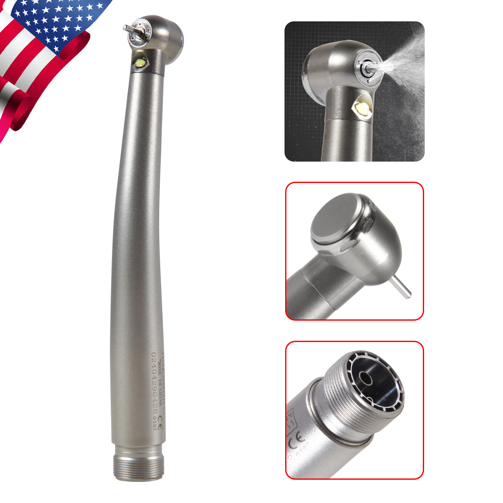 CE Dental Large Torque Push Button High Speed Fiber Optic LED Handpiece 2 HOLE
