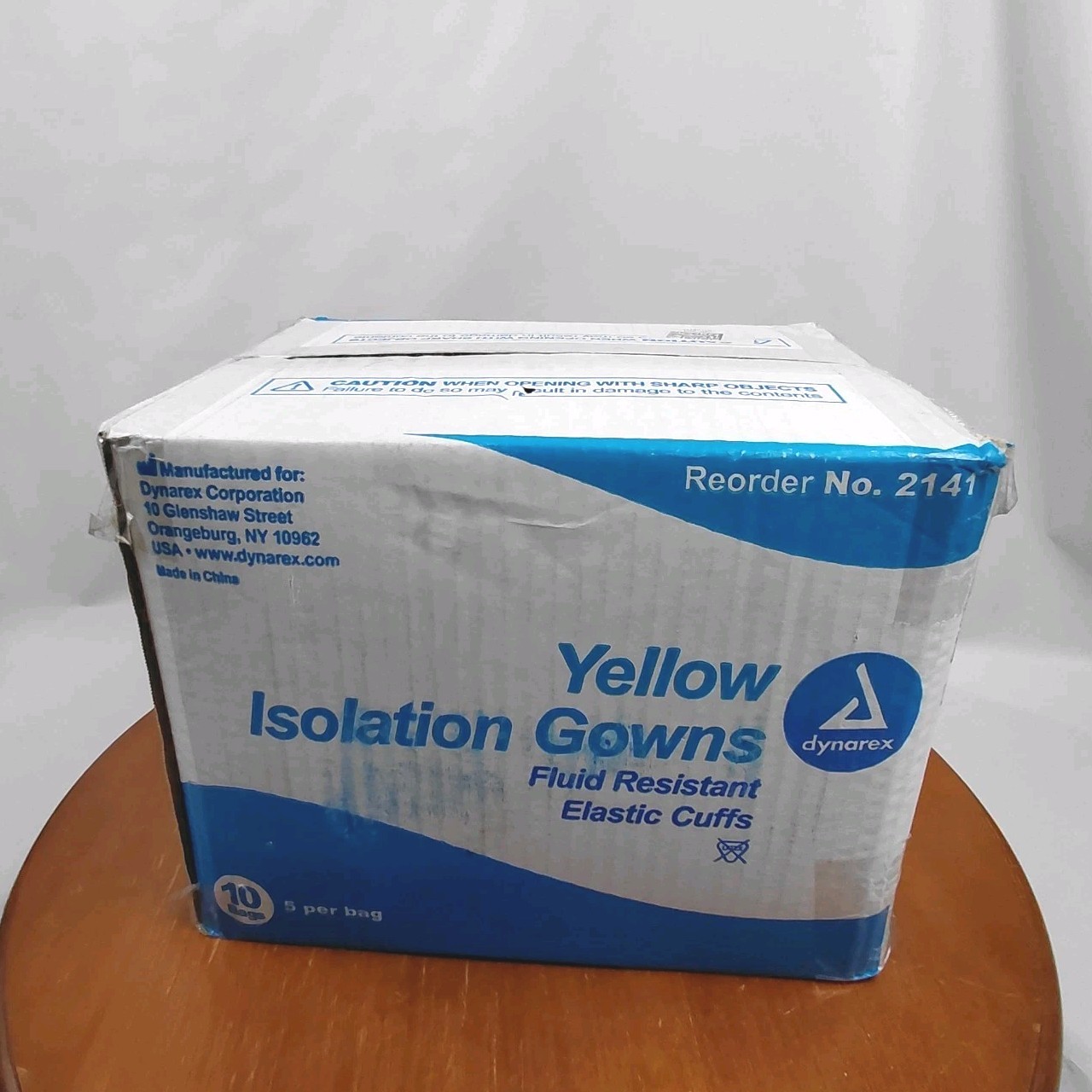 Dynarex 2141 Disposable Isolation Gown Fluid Resist Elastic Cuff Yellow 50 Count