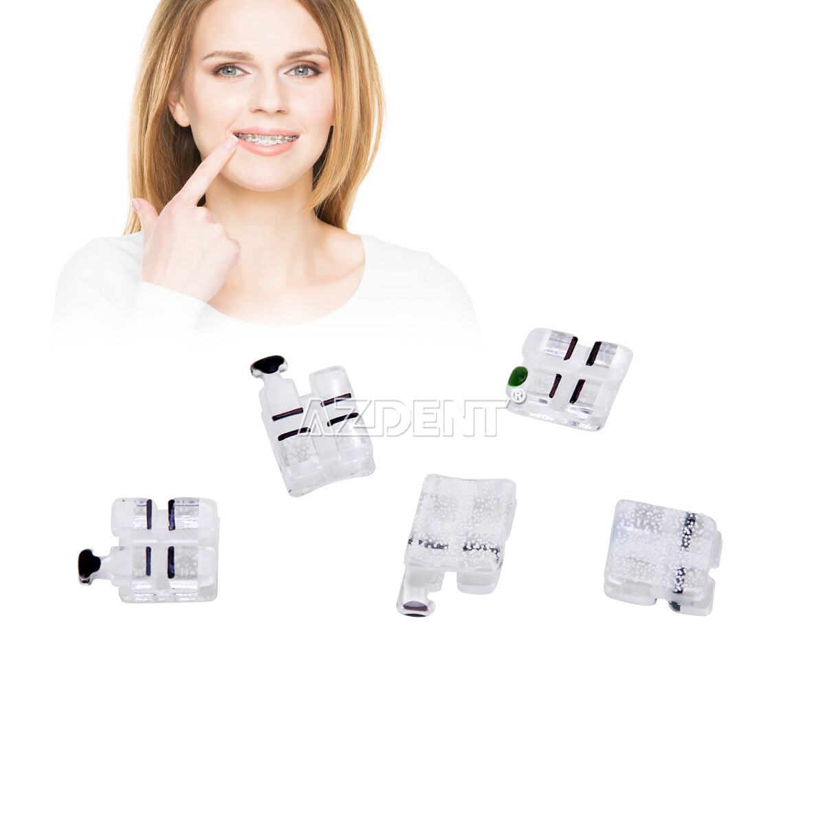 AZDENT Dental Orthodontic Clear Ceramic Brackets Braces Mini Roth.022 Hooks 345