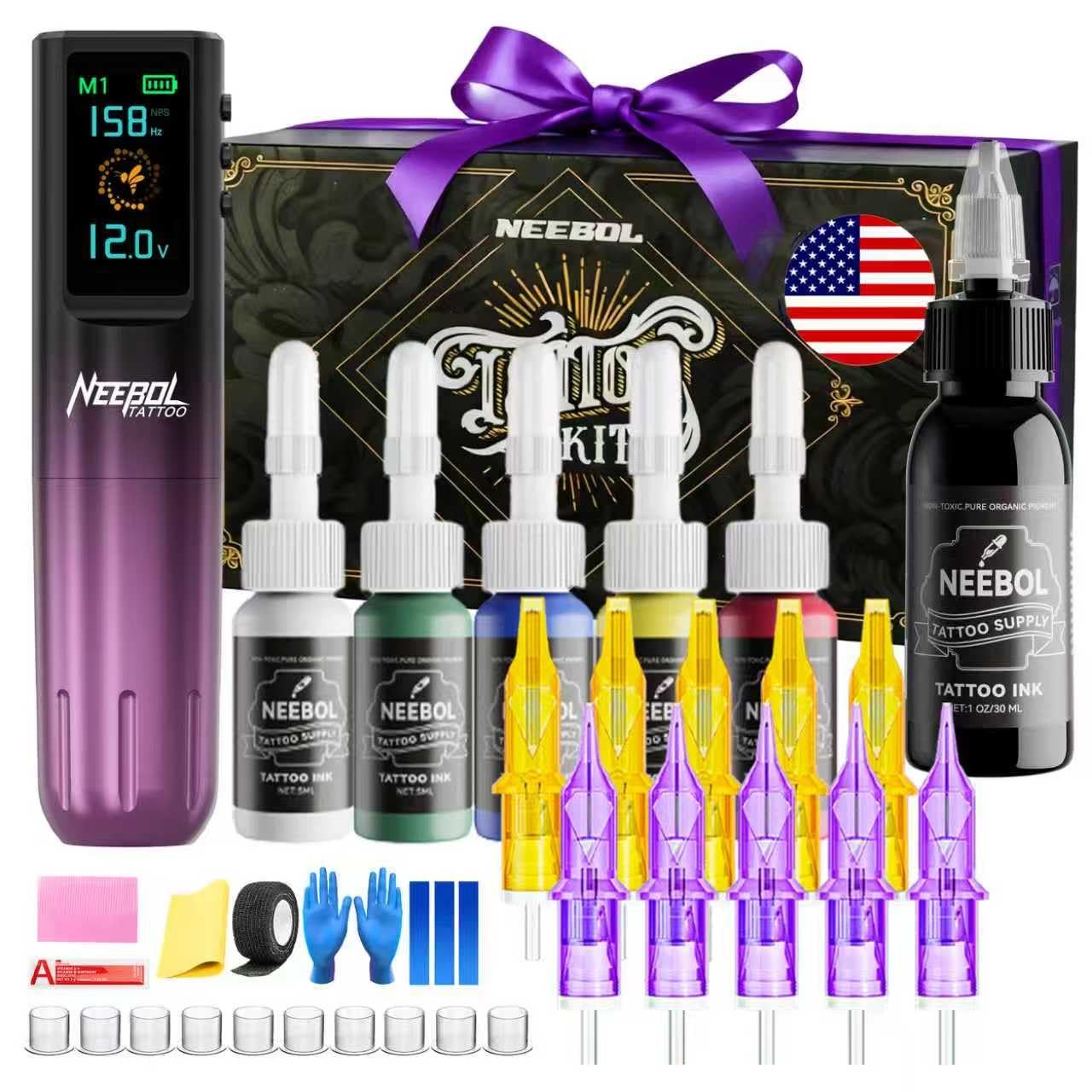 Neebol Wireless Tattoo Gun Kit with Color Screen, Cordless L, Purple