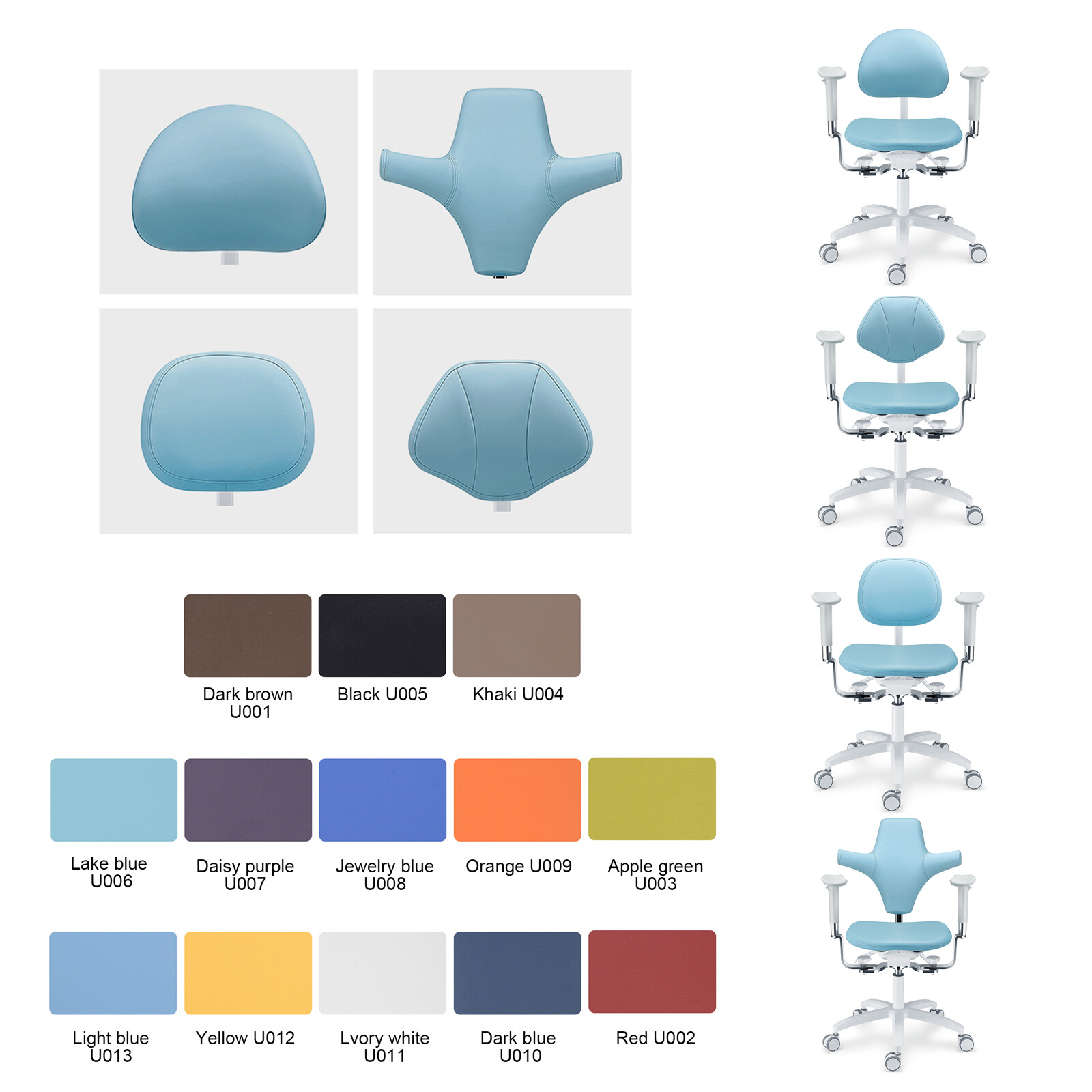 Microscope Doctor’s Chair Adjustable Dental Stool with Armrest Skin Feel Leather