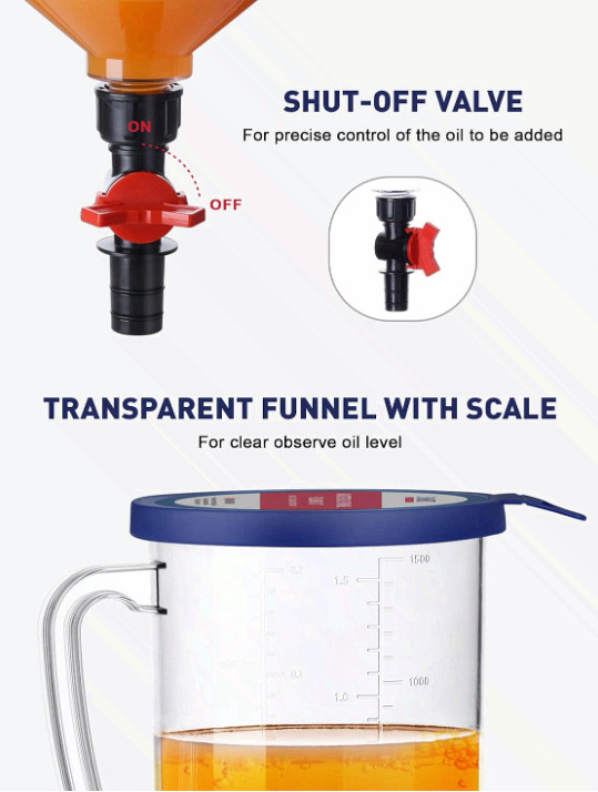 Spill Proof Oil Funnel Kit w 12 Adapters Magnetic Boards Valve Universal Fit